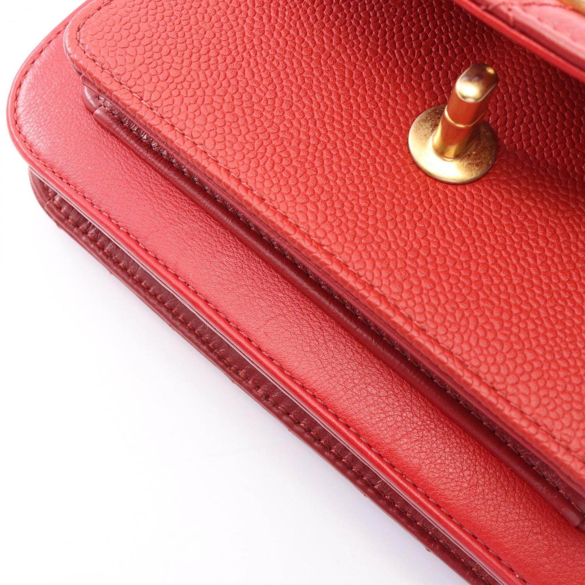 Chanel Red Color Leather Grained Calfskin Handbag Shoulder Bag (Pre-Owned)