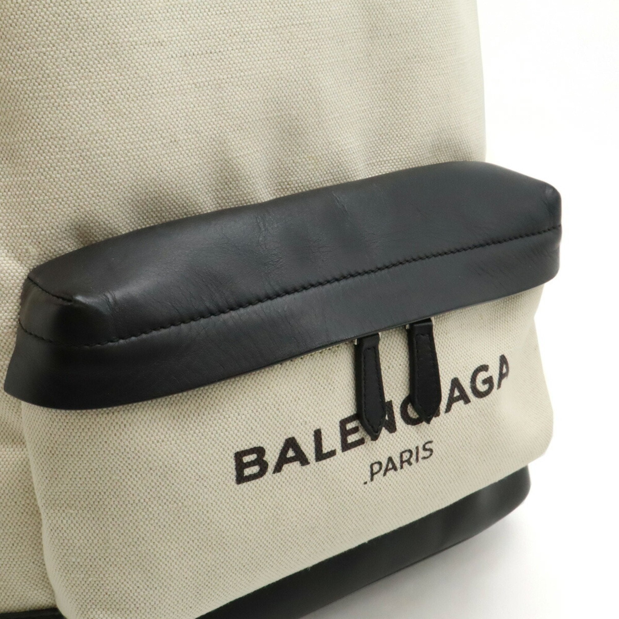 Balenciaga Black Ivory Navy Canvas Leather Backpack (Pre-Owned)