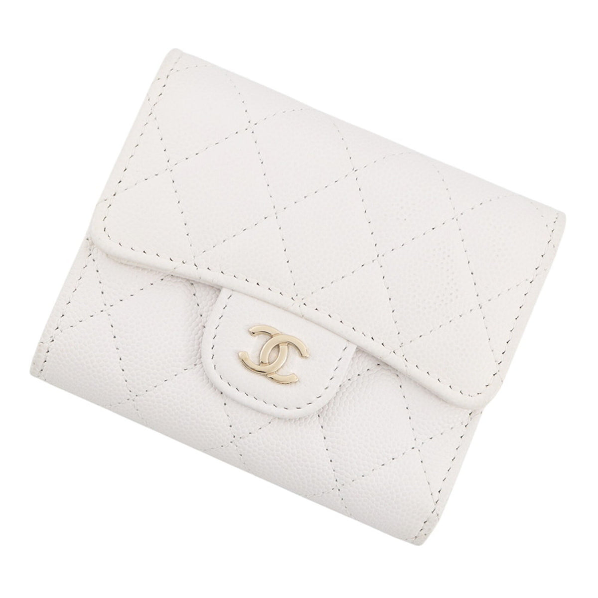 Chanel White Grained Calfskin Wallet (Tri-Fold) (Pre-Owned)