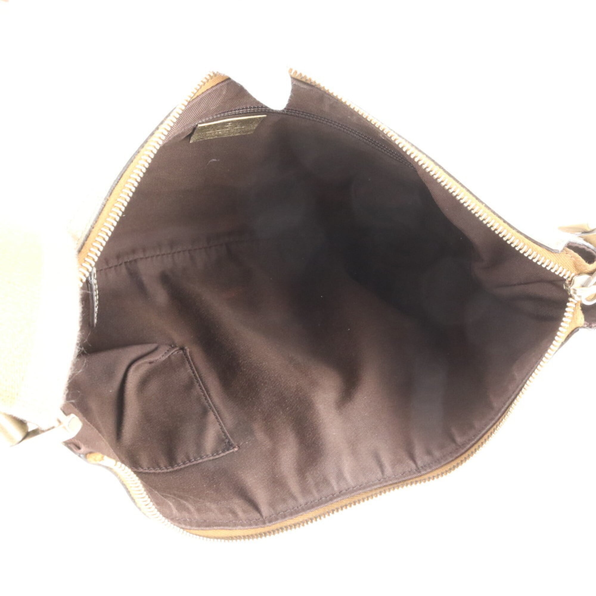 Gucci Beige Gold Leather Canvas Shoulder Bag (Pre-Owned)
