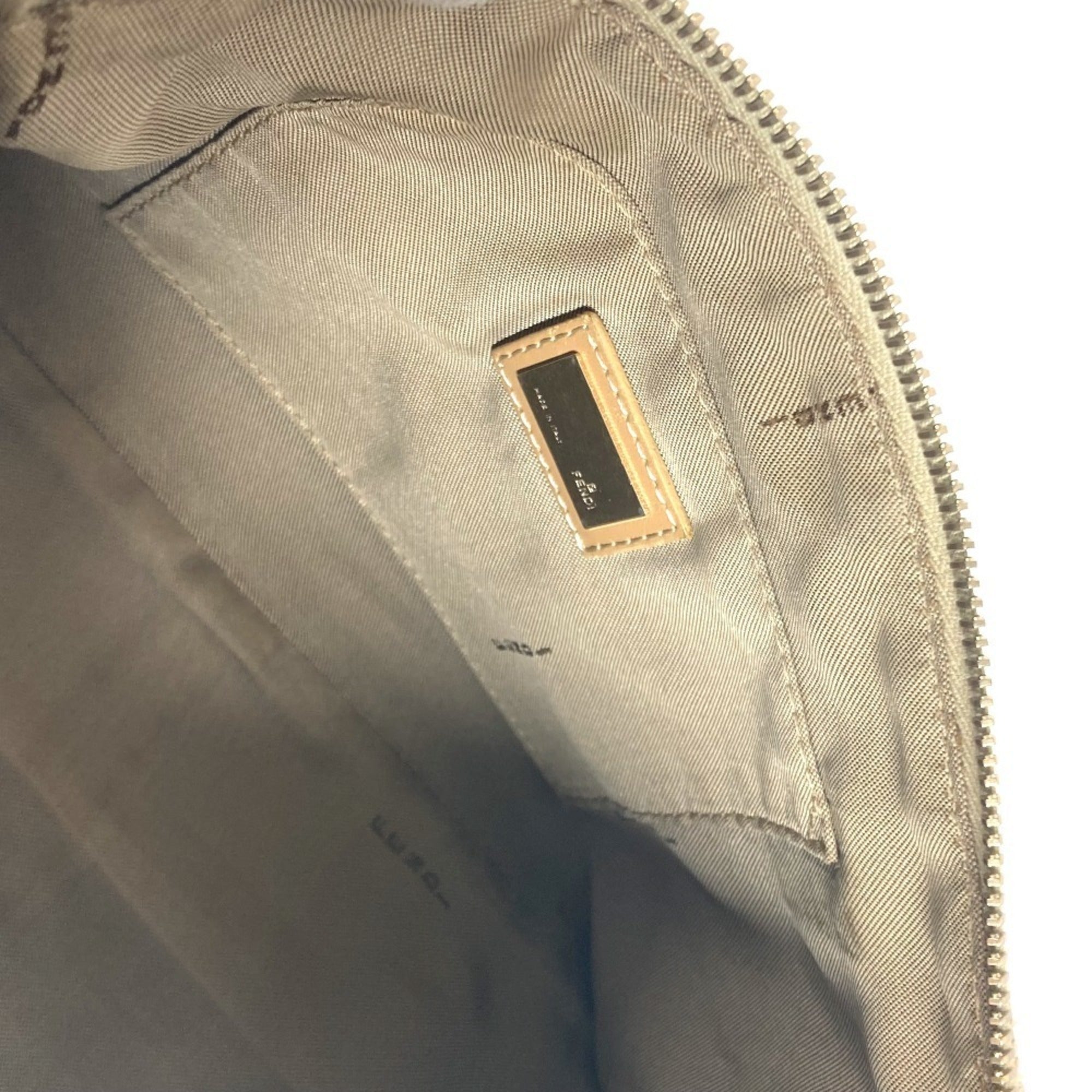 Fendi Beige Leather Canvas Shoulder Bag (Pre-Owned)