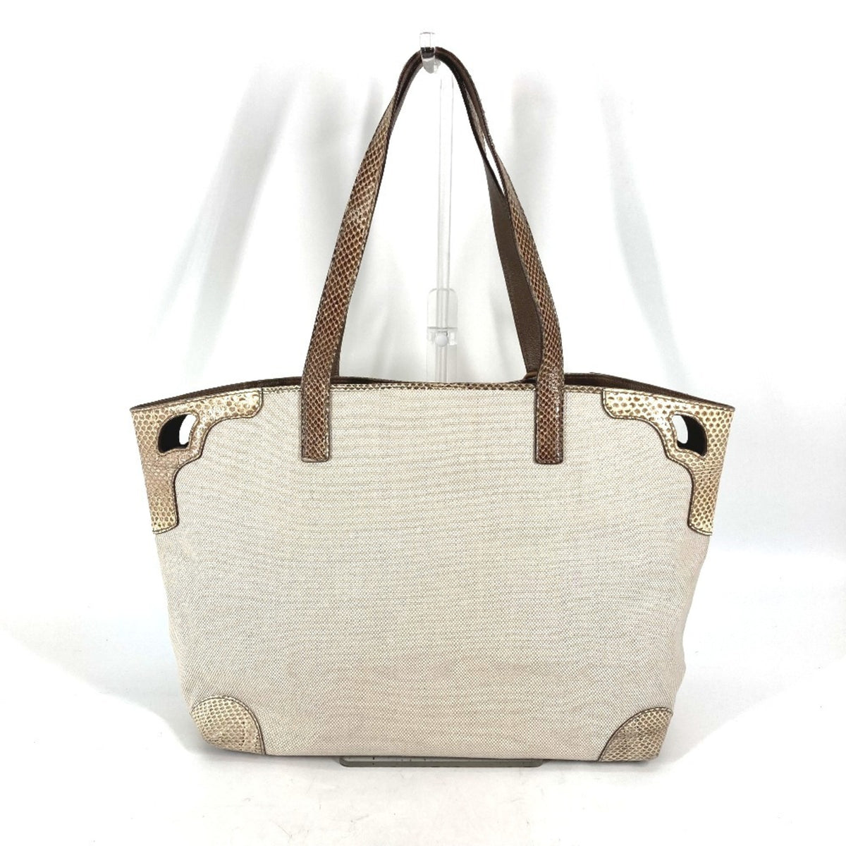 Cartier Beige Dark Brown Canvas Shoulder Bag Tote Bag (Pre-Owned)