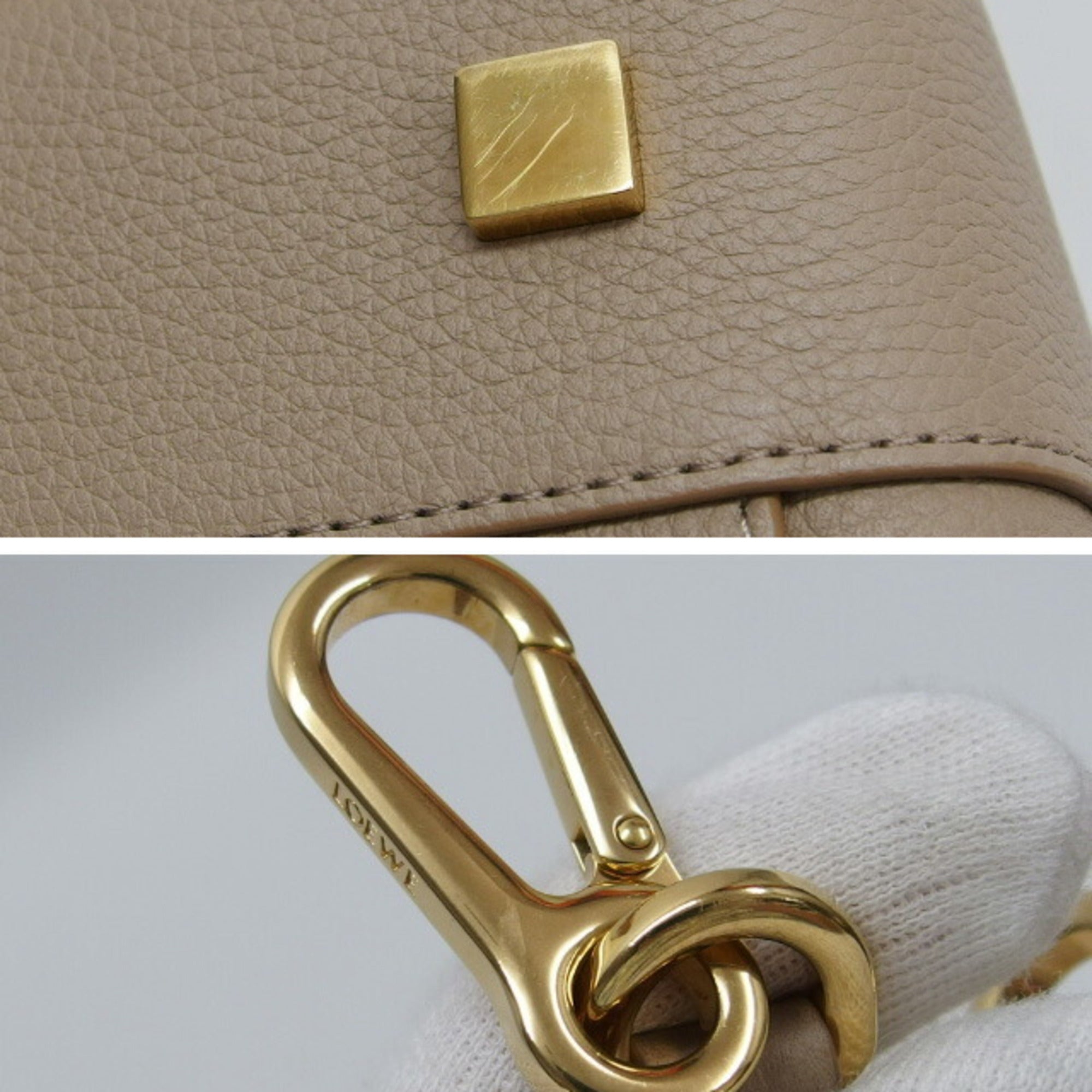 Loewe Amazona Beige Grayish Leather Handbag Shoulder Bag (Pre-Owned)