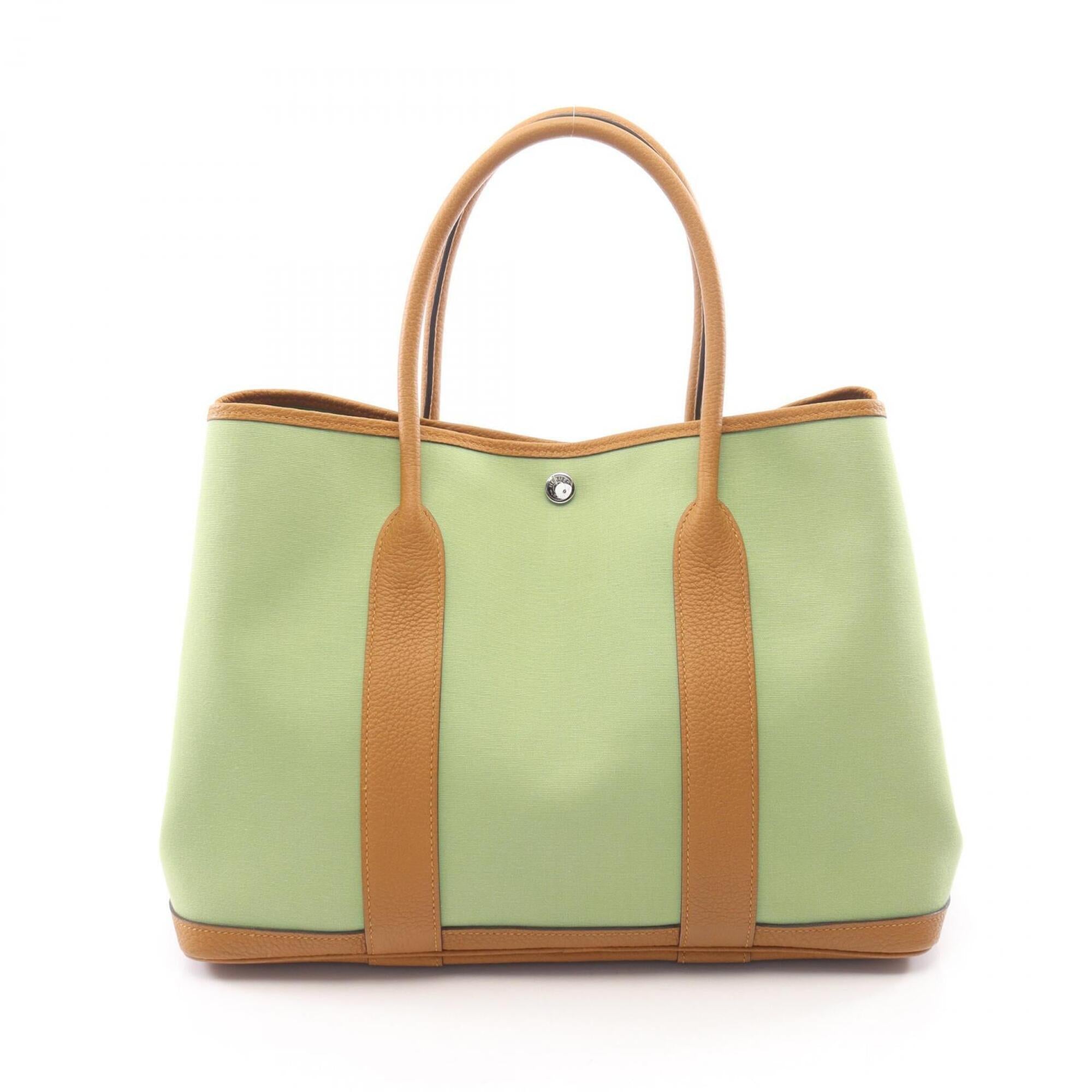 Hermes Garden Brown Green Toile Officier Negonda Leather Handbag Tote Bag (Pre-Owned)