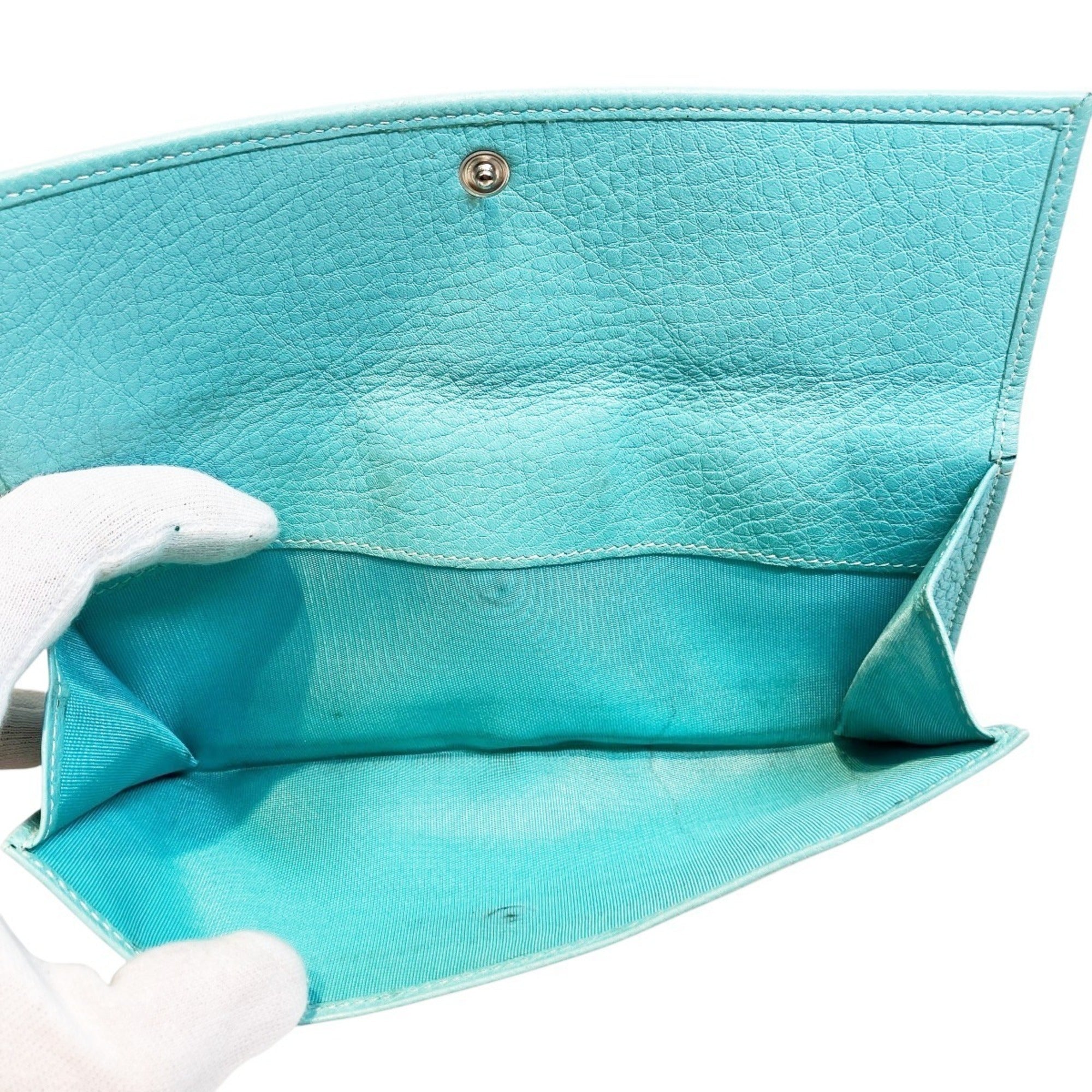 Tiffany Blue Emerald Green Leather Long Wallet (Bi-Fold) (Pre-Owned)