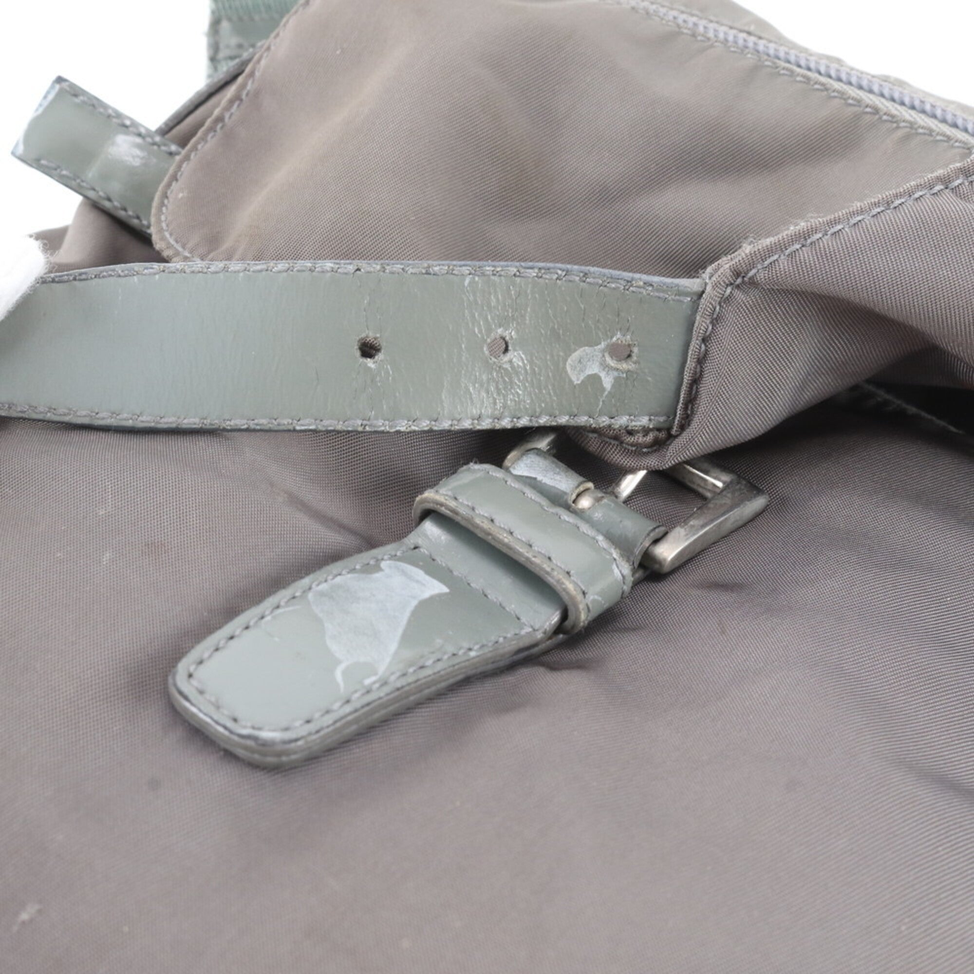 Prada Gray Nylon Leather Shoulder Bag (Pre-Owned)