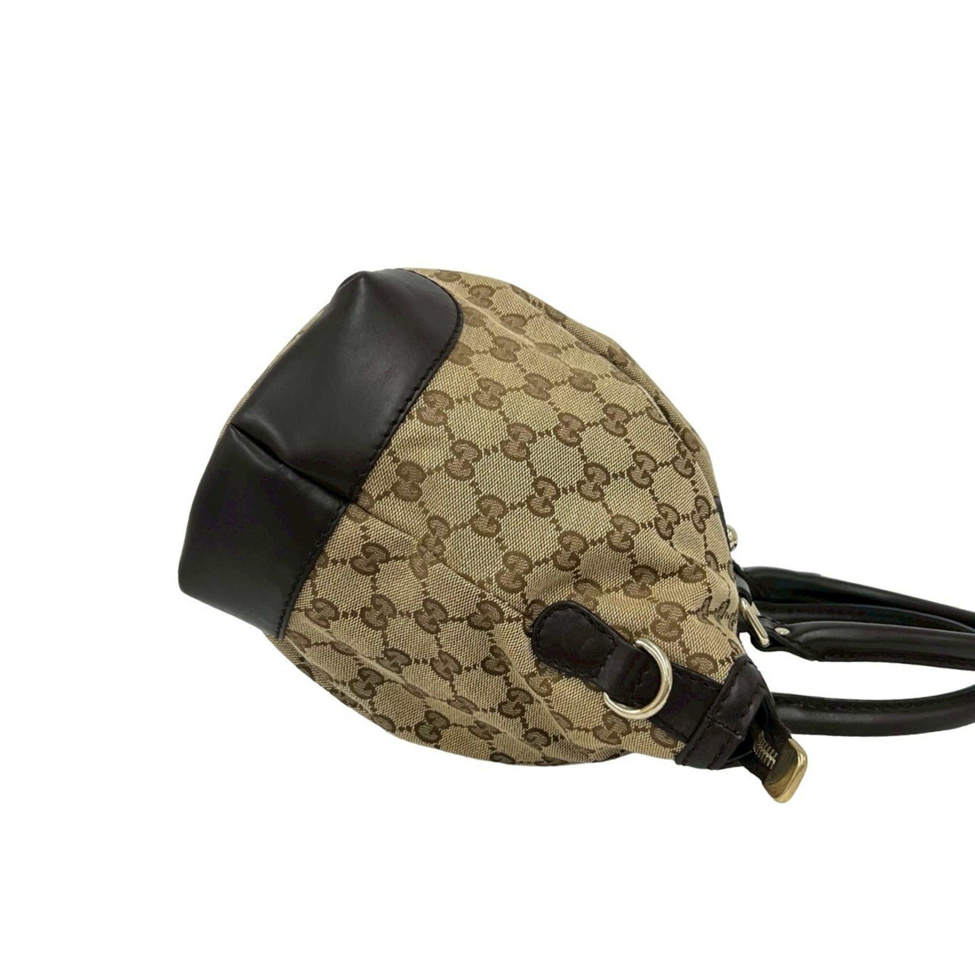 Gucci Beige Brown Canvas Leather Handbag Shoulder Bag Tote Bag (Pre-Owned)