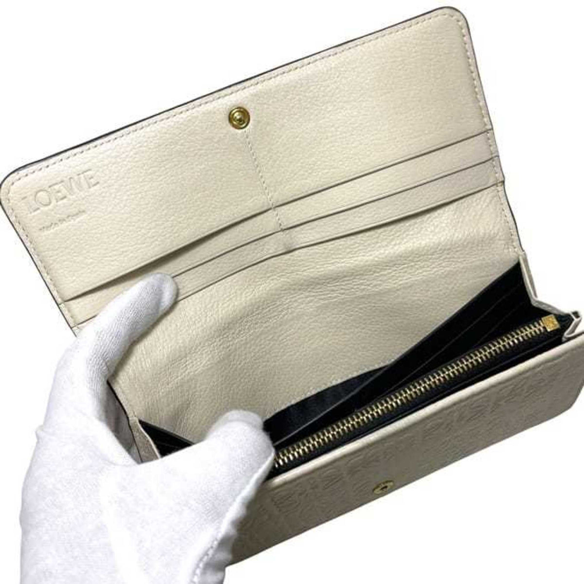 Loewe Beige Leather Long Wallet (Bi-Fold) (Pre-Owned)