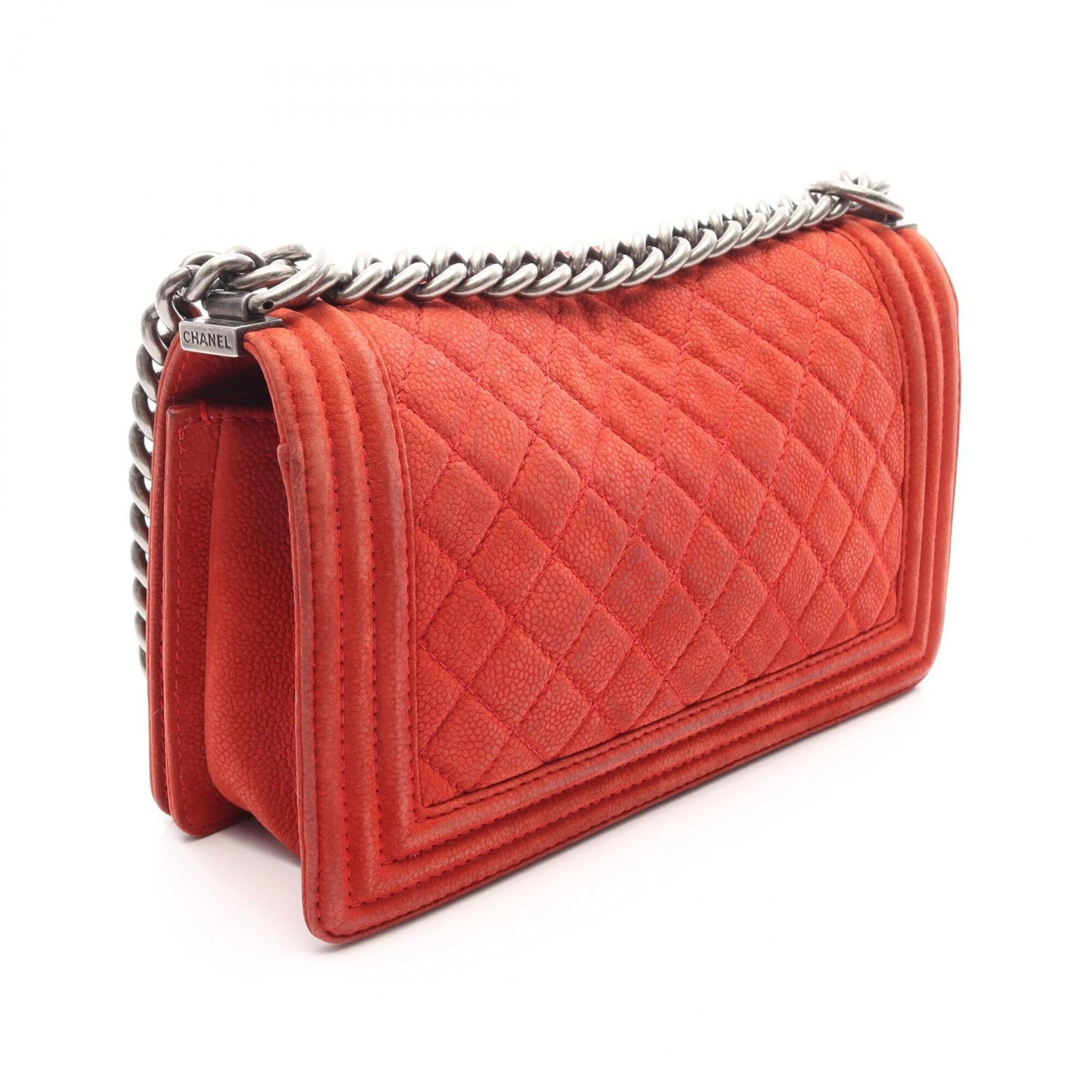 Chanel Red Color Grained Calfskin Handbag Shoulder Bag (Pre-Owned)
