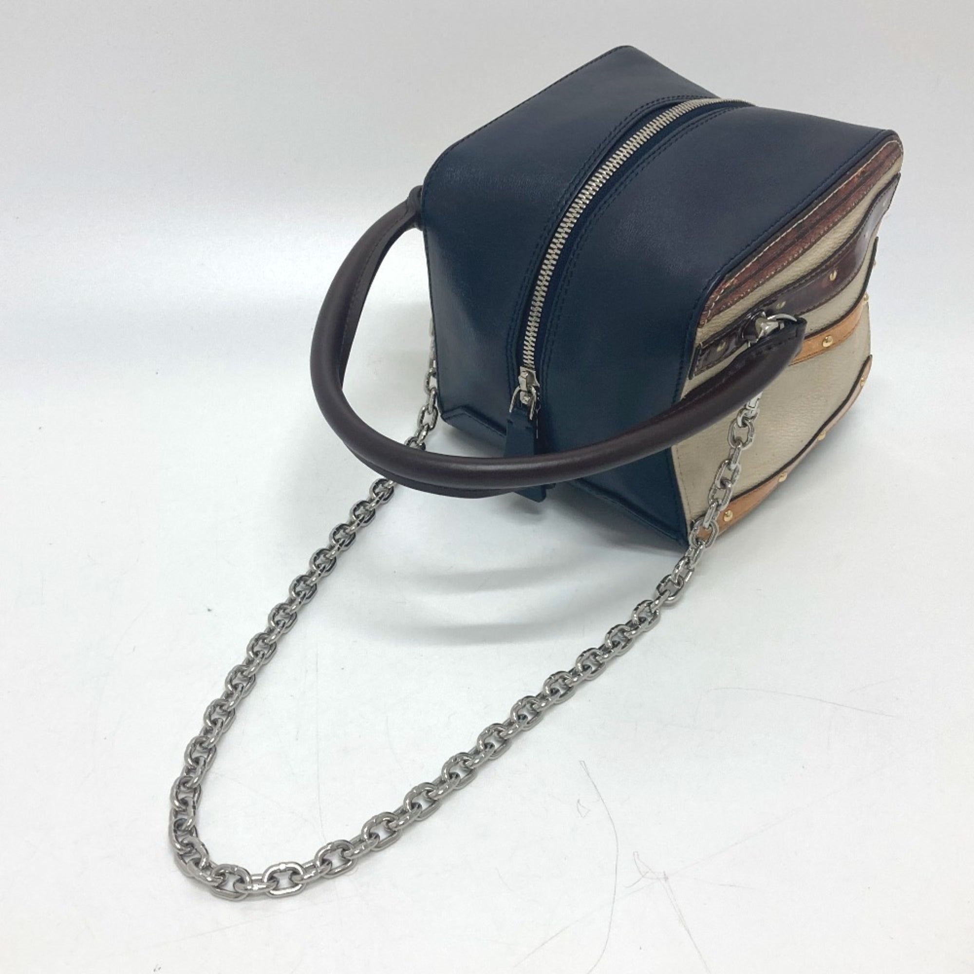 Louis Vuitton Beige Black Leather Handbag (Pre-Owned)