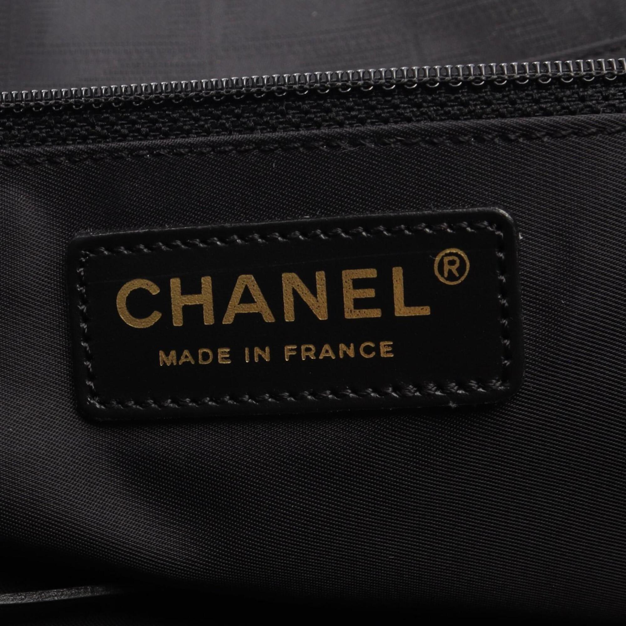 Chanel Black Leather Nylon Canvas Handbag Tote Bag (Pre-Owned)