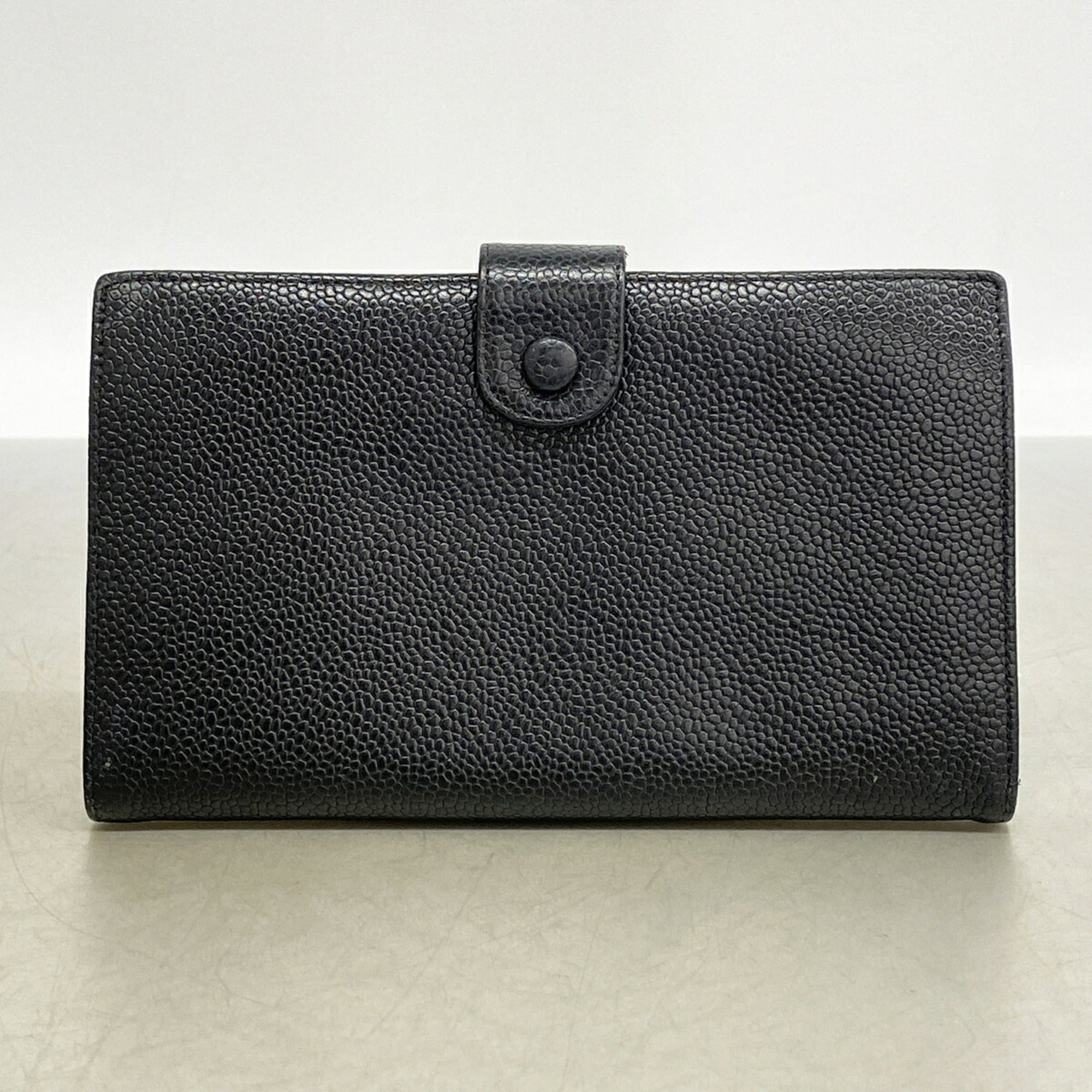 Chanel Black Grained Calfskin Long Wallet (Bi-Fold) (Pre-Owned)