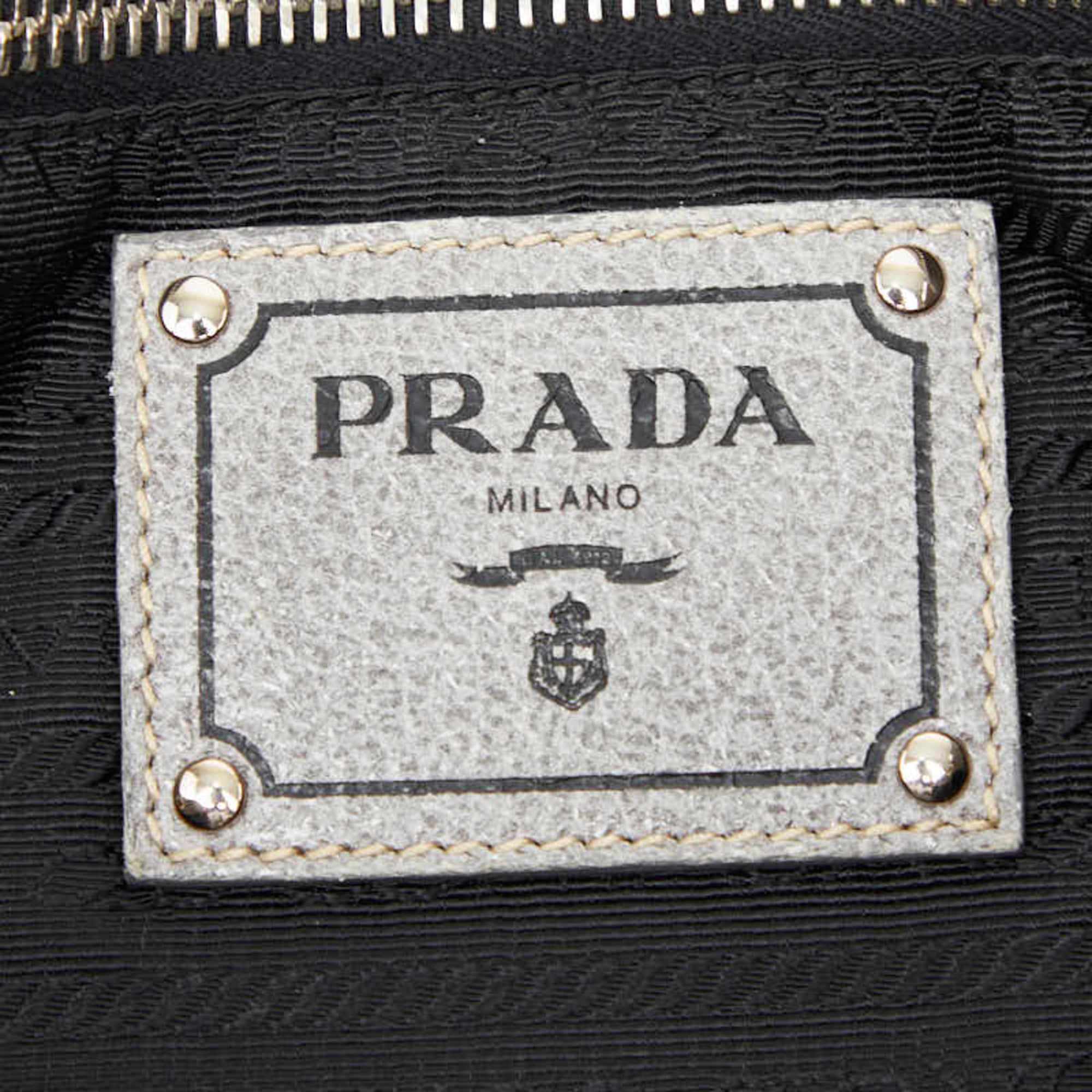 Prada Silver Gray Leather Shoulder Bag Tote Bag (Pre-Owned)