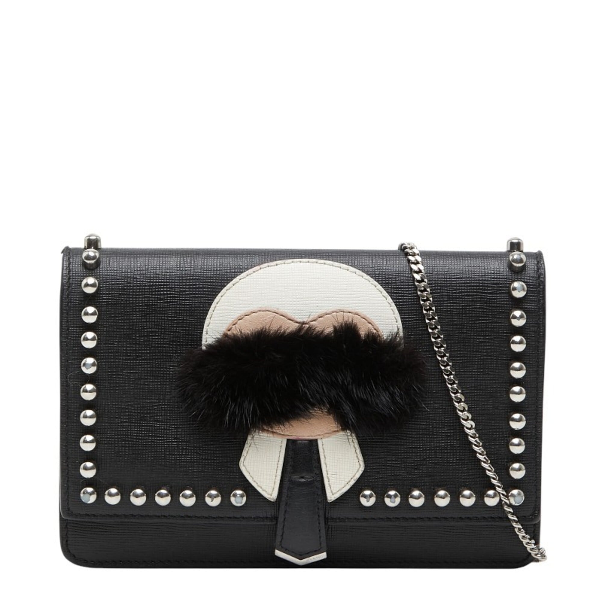 Fendi Black Multi-Color Leather Fur Shoulder Bag (Pre-Owned)