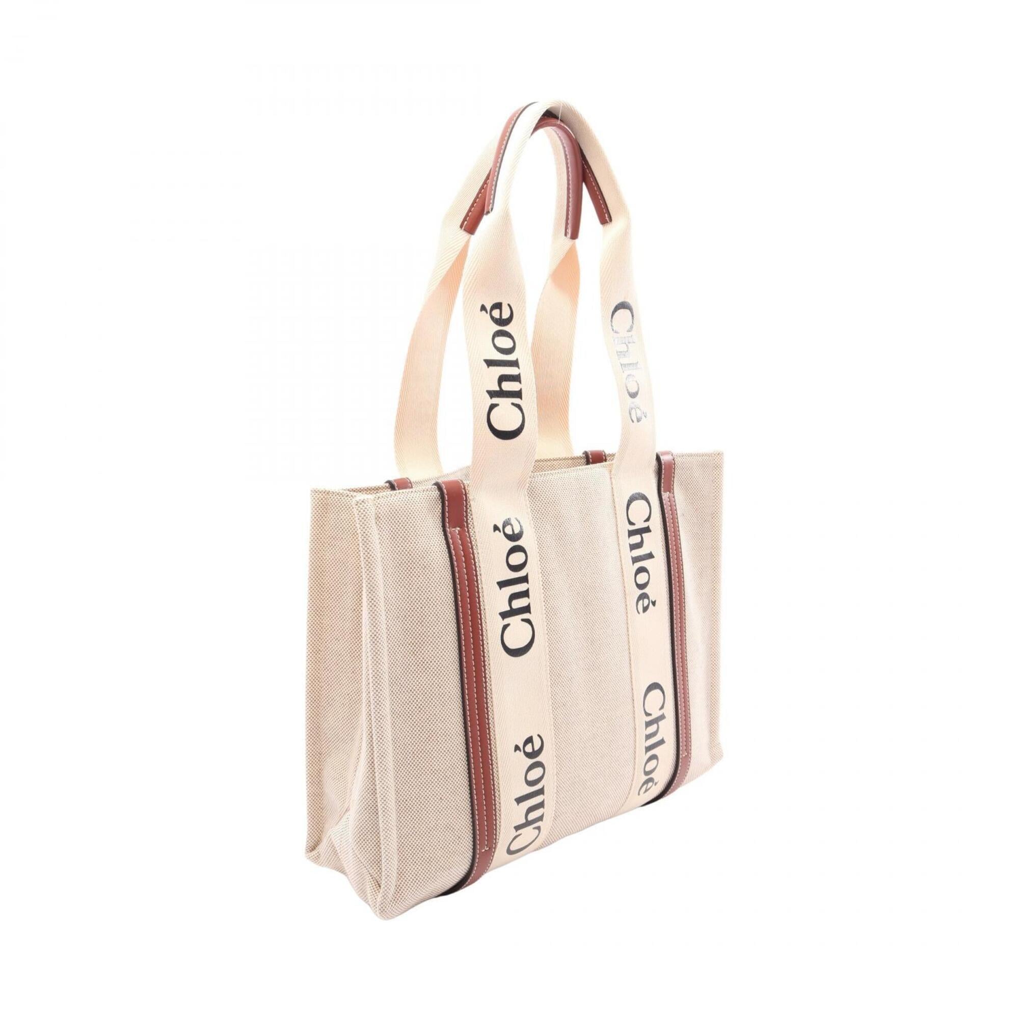 Chloé Beige Brown Canvas Leather Handbag Tote Bag (Pre-Owned)