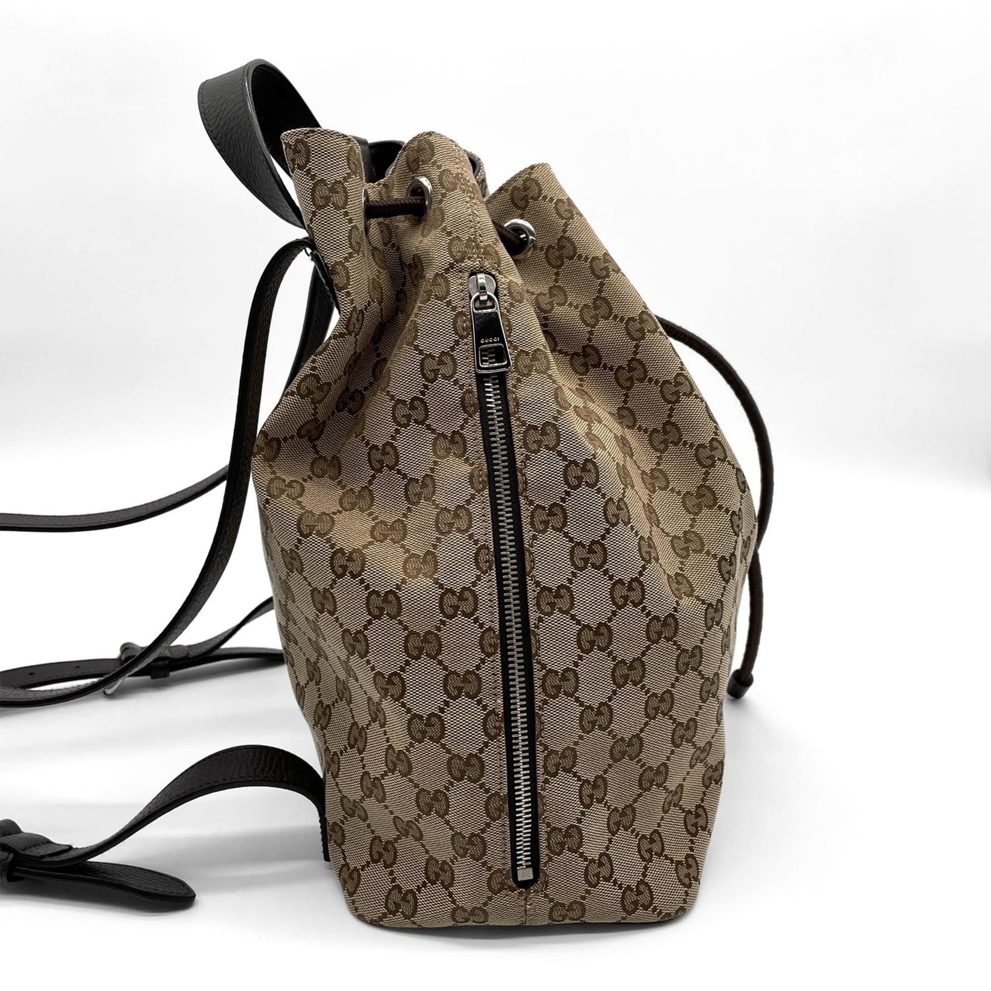 Gucci Brown Gg Canvas Leather Backpack (Pre-Owned)