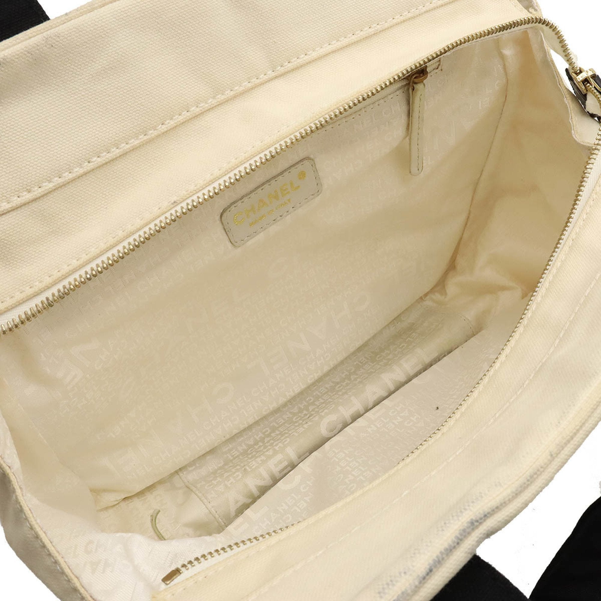 Chanel Black Ivory Canvas Handbag Tote Bag (Pre-Owned)