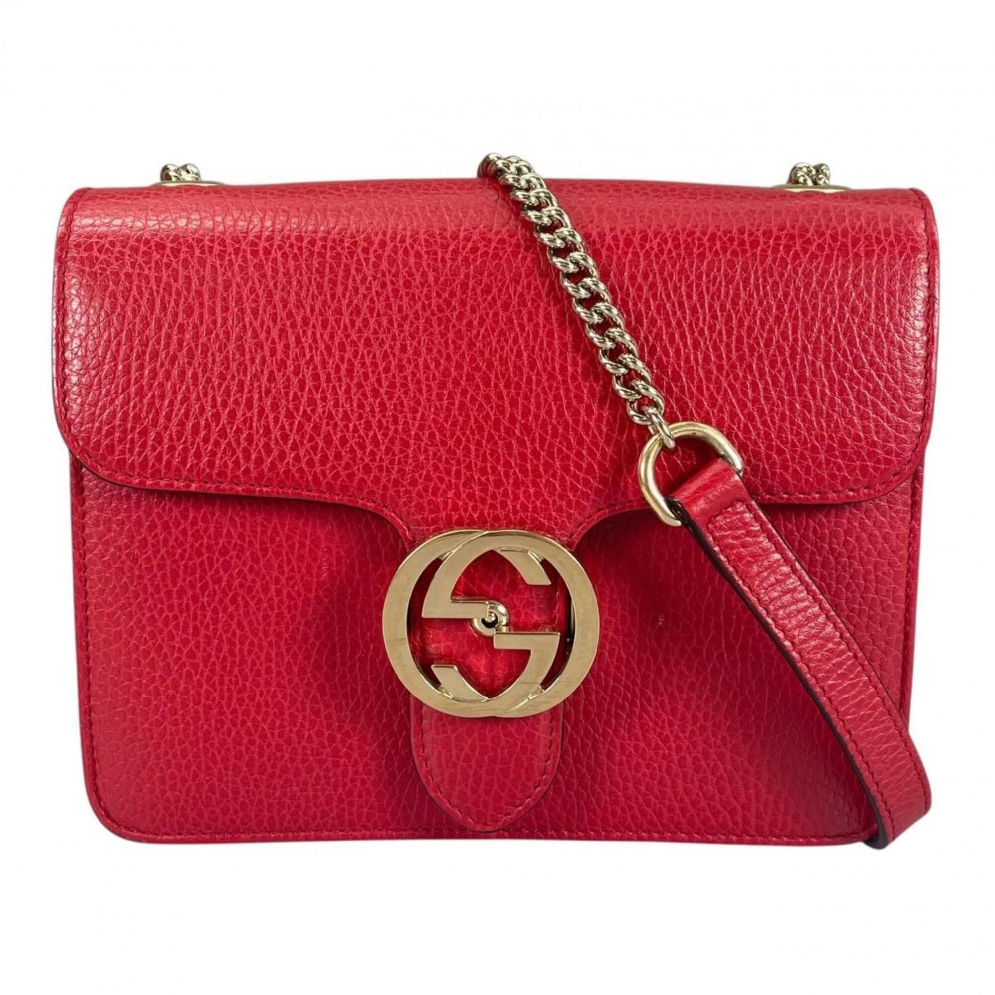 Gucci Red Color Leather Shoulder Bag (Pre-Owned)