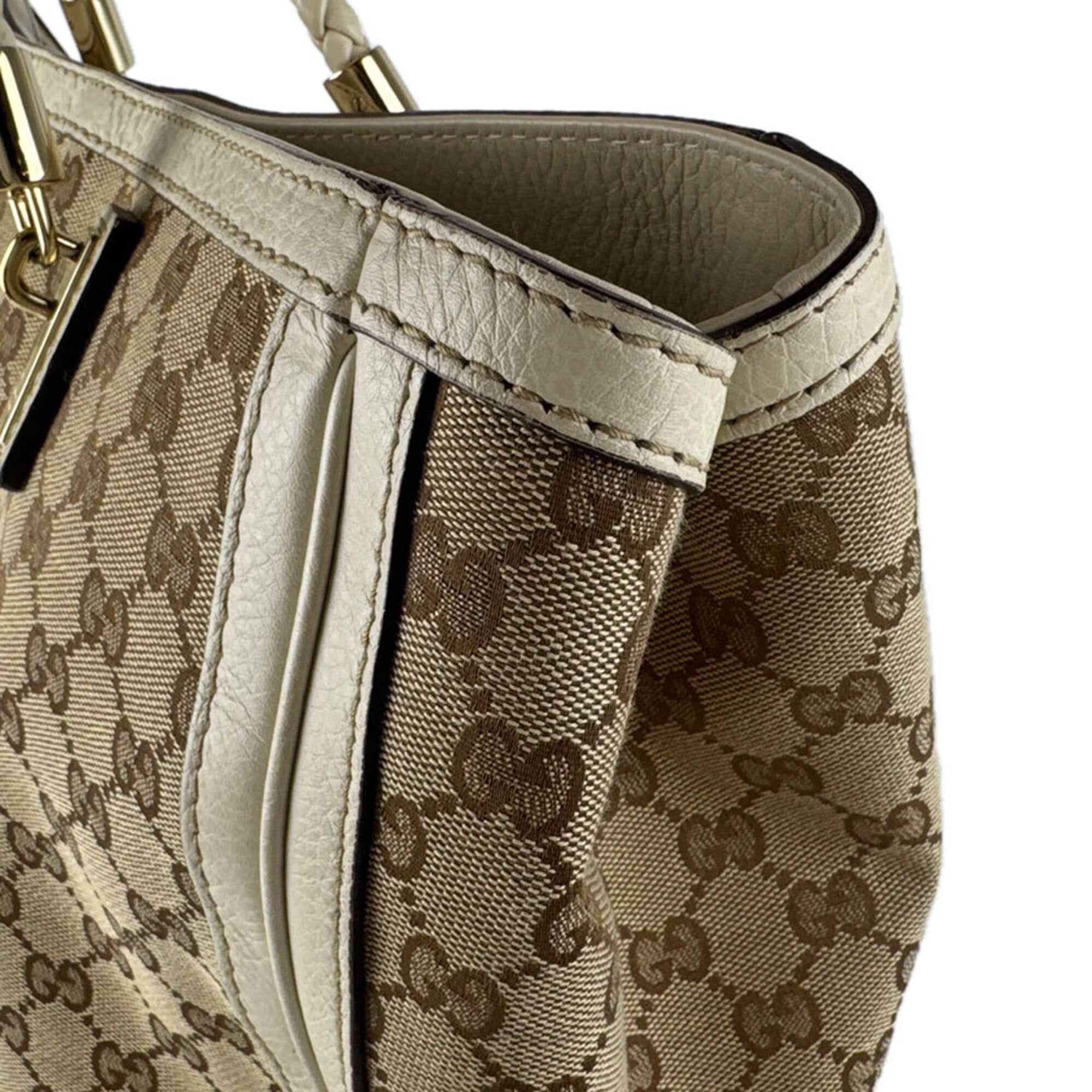 Gucci Brown Ivory Gg Canvas Leather Handbag (Pre-Owned)