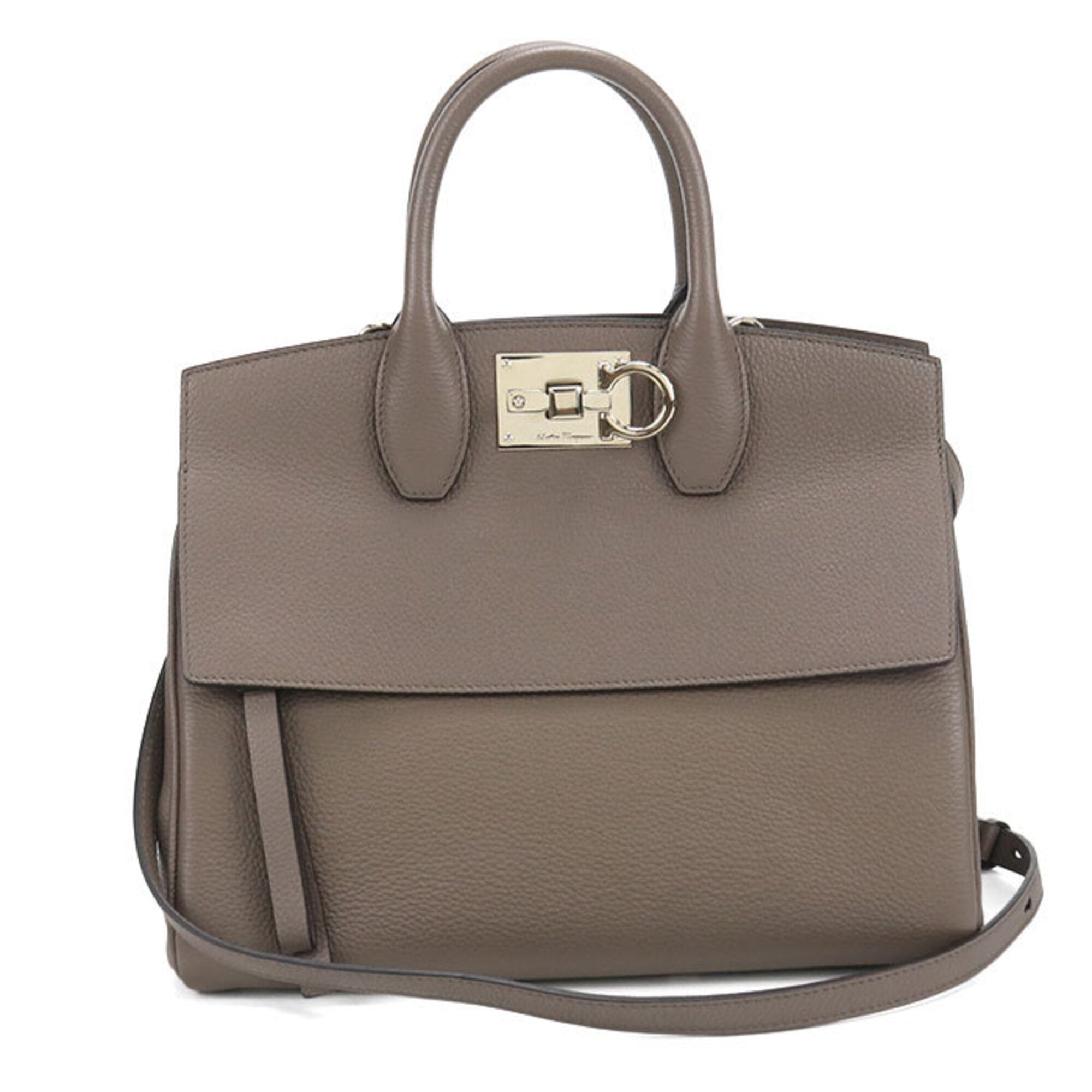 Salvatore Ferragamo Gray Leather Handbag (Pre-Owned)