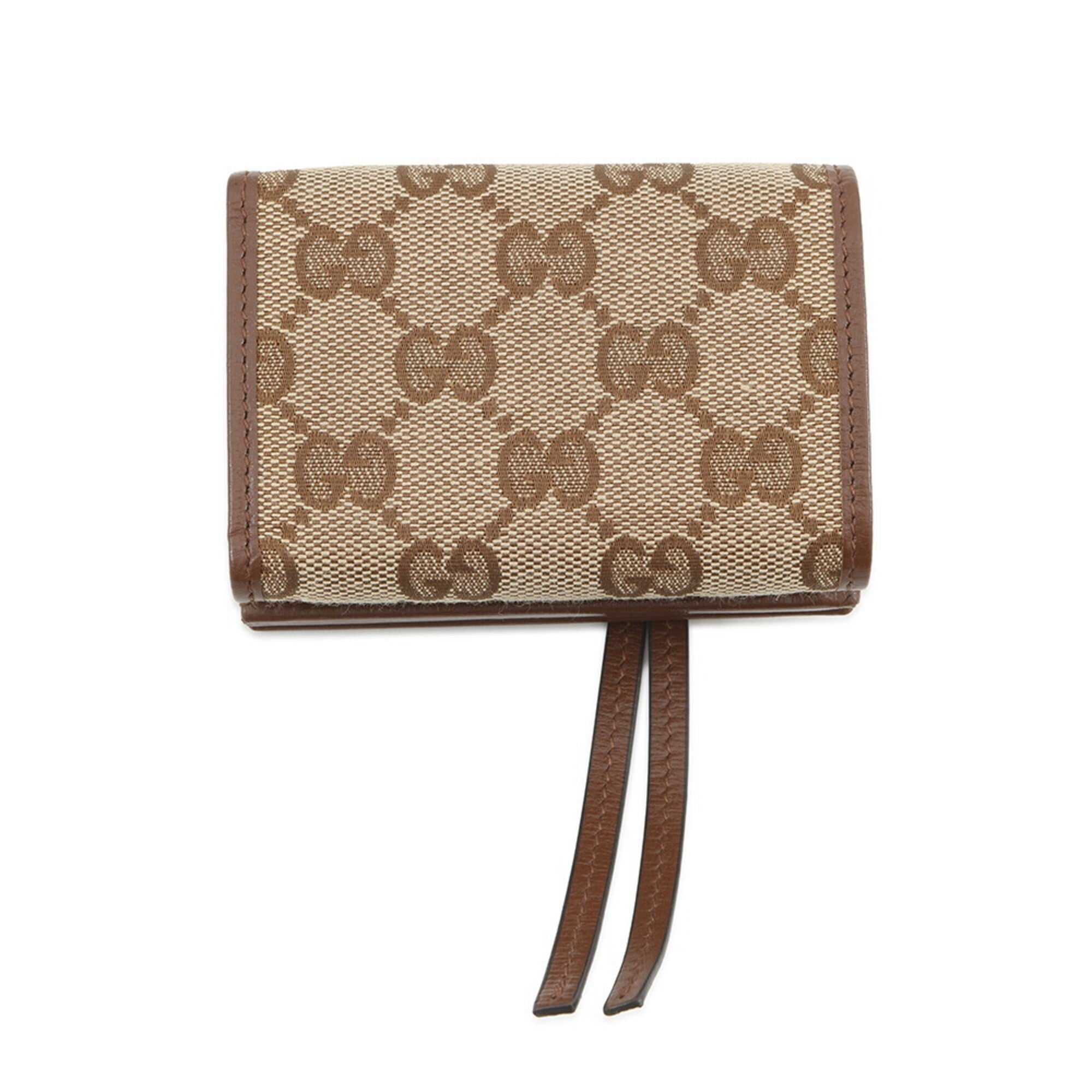 Gucci Beige Brown Canvas Leather Wallet (Tri-Fold) (Pre-Owned)