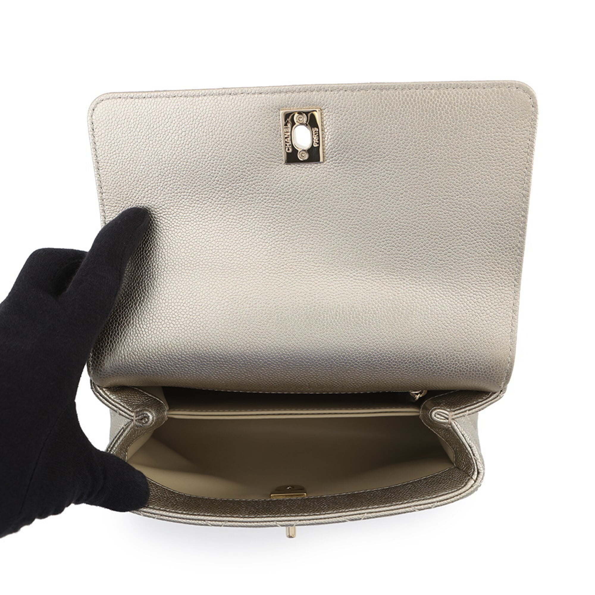 Chanel Gold Gold Brown Grained Calfskin Handbag Shoulder Bag (Pre-Owned)