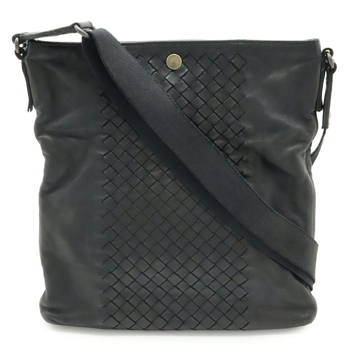 Bottega Veneta Intrecciato Black Leather Shoulder Bag (Pre-Owned)