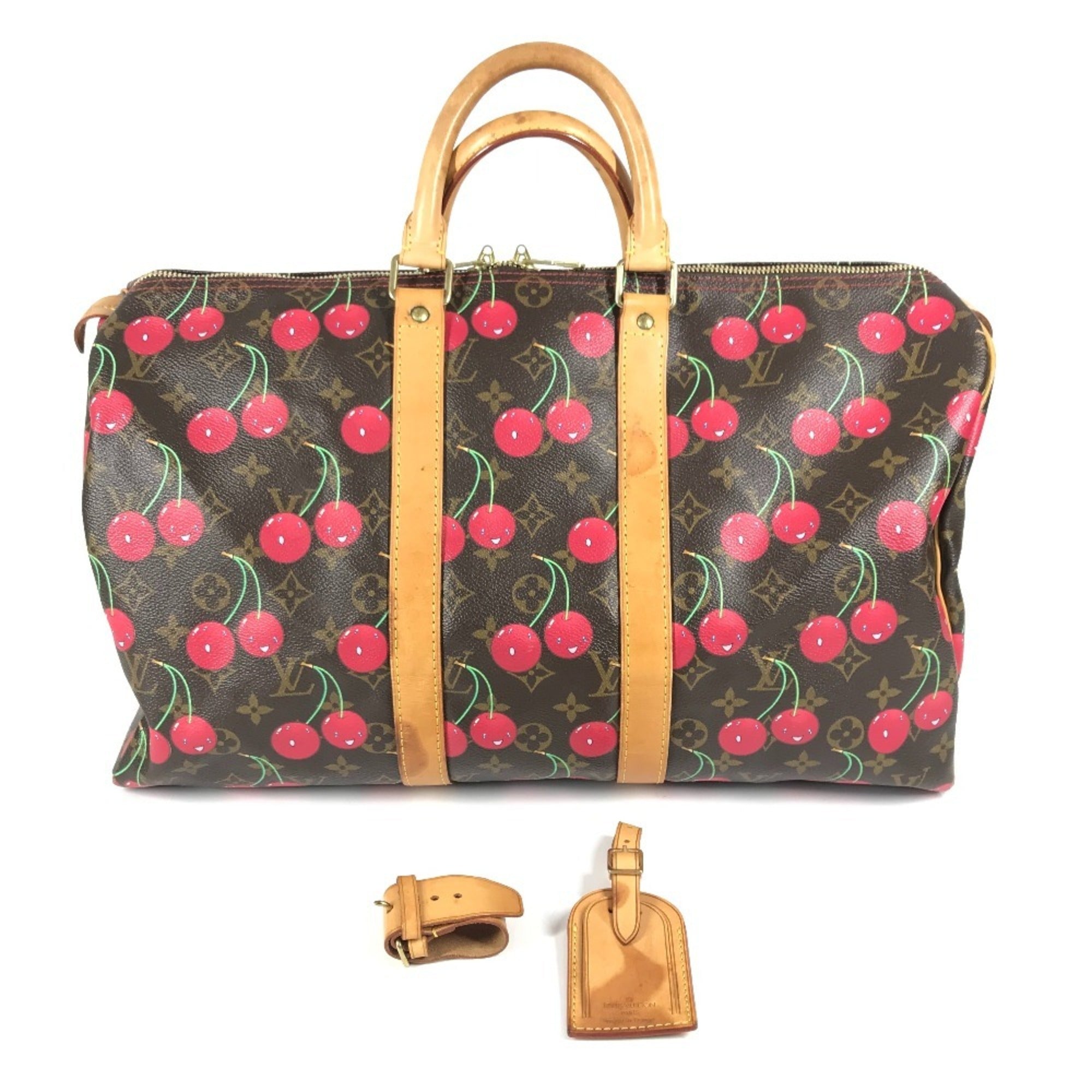 Louis Vuitton Brown Red Color Monogram Cherry Blossom Canvas Boston Bag (Pre-Owned)