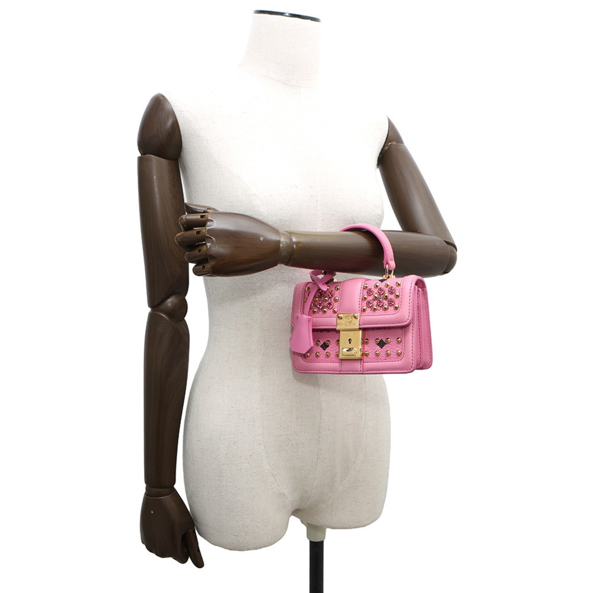 Mcm Pink Leather Rhinestone Handbag (Pre-Owned)