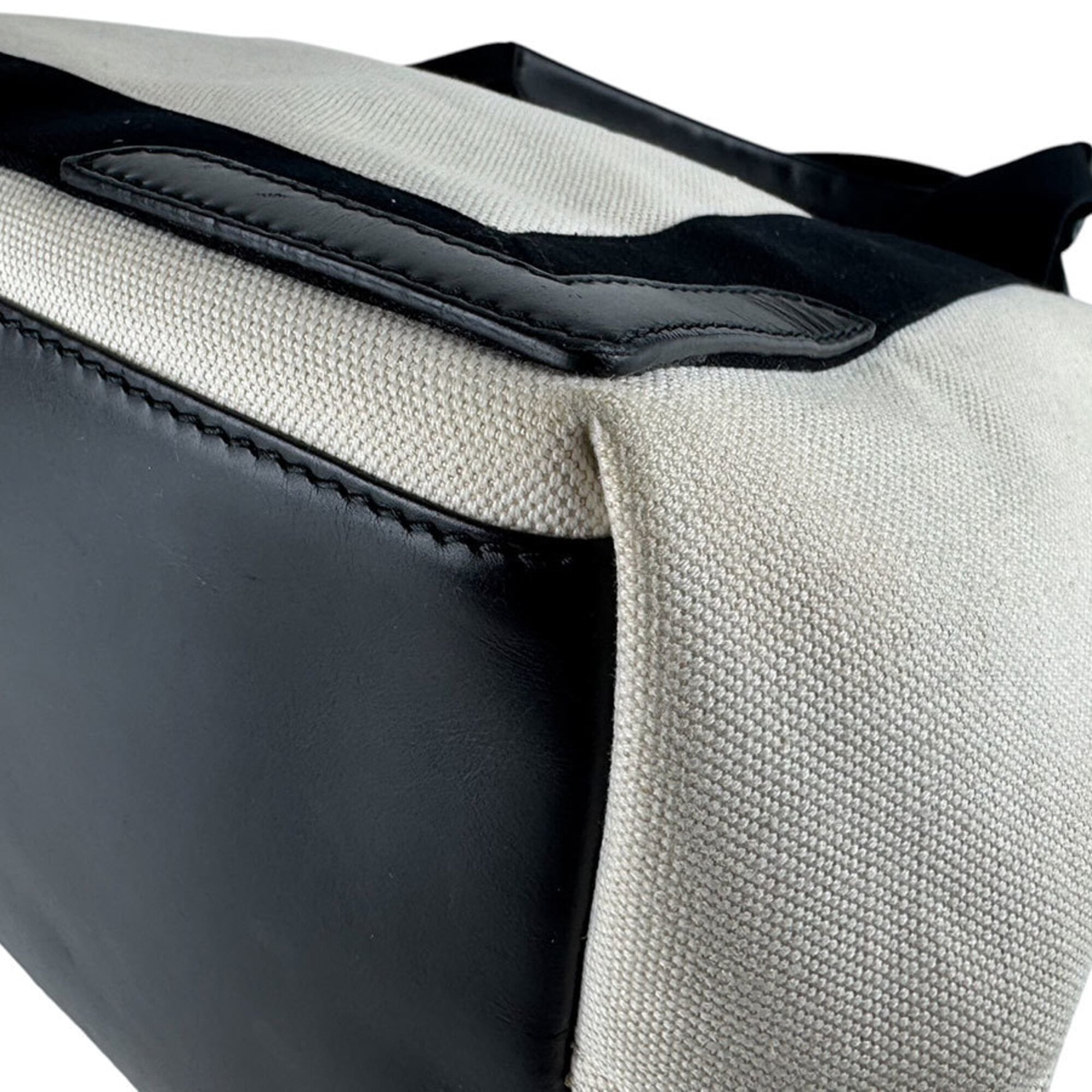Balenciaga Black Ivory Canvas Leather Handbag Tote Bag (Pre-Owned)