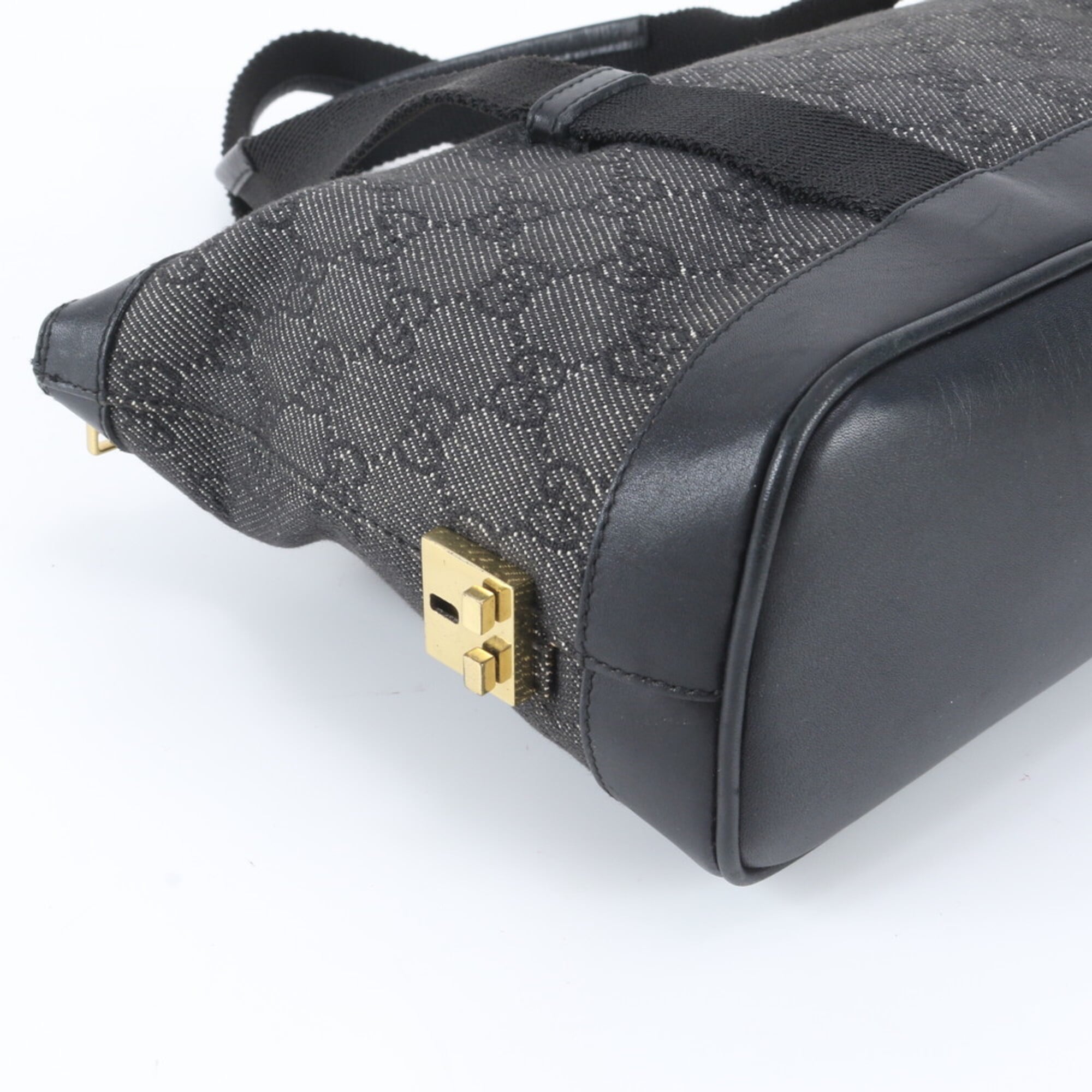 Gucci Black Leather Canvas Handbag Shoulder Bag Tote Bag (Pre-Owned)
