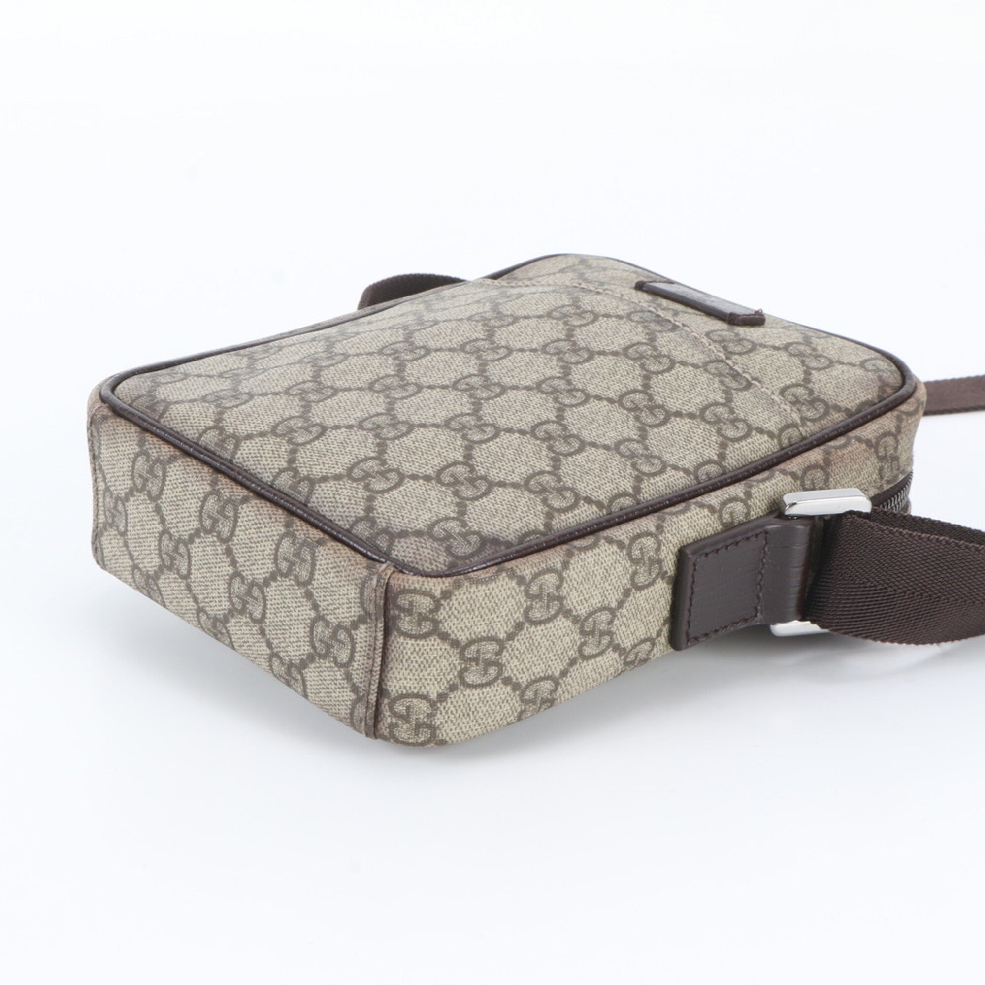 Gucci Brown Leather Coated Canvas Messenger Bag Shoulder Bag (Pre-Owned)