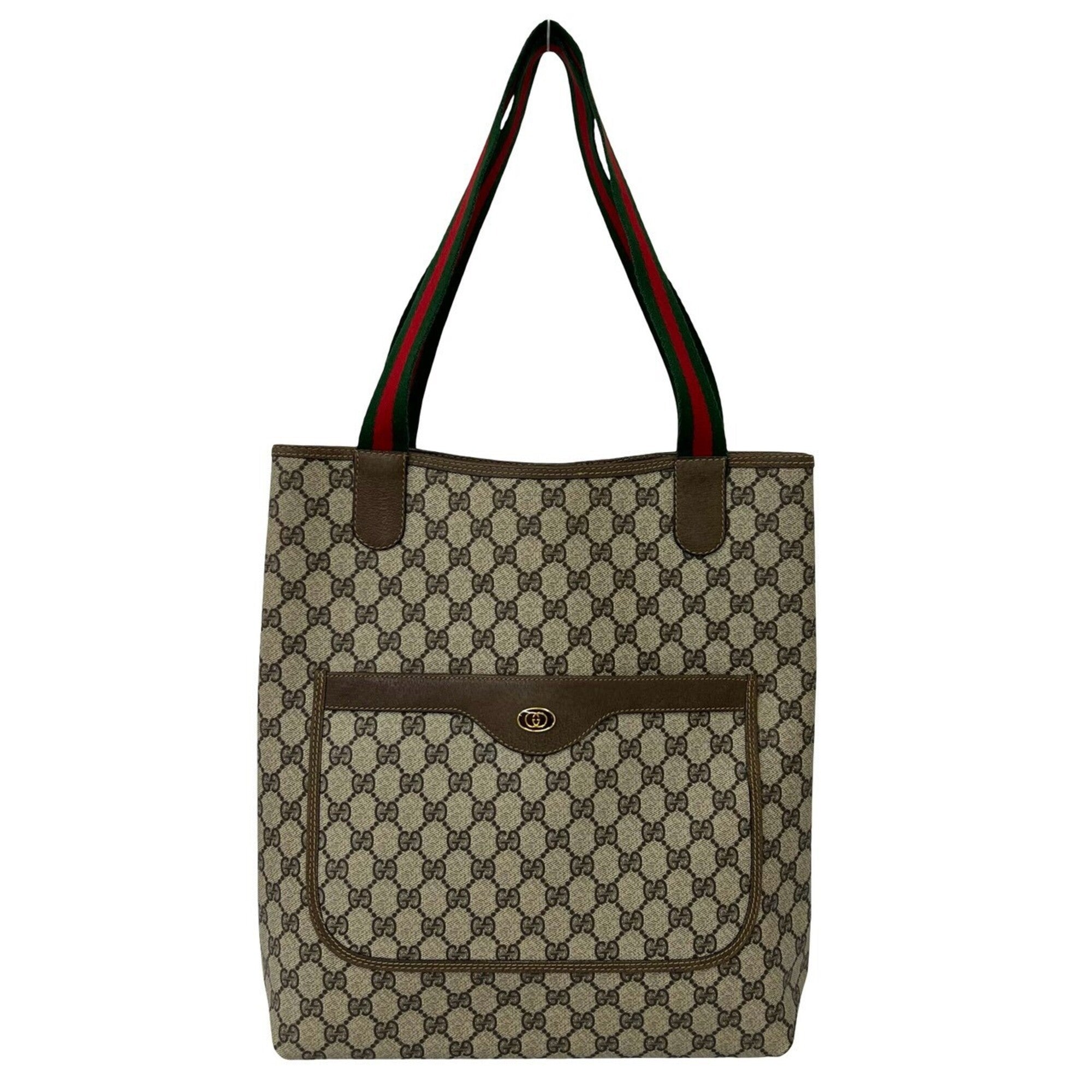 Gucci Brown Green Red Color Leather Pvc Shoulder Bag Tote Bag (Pre-Owned)