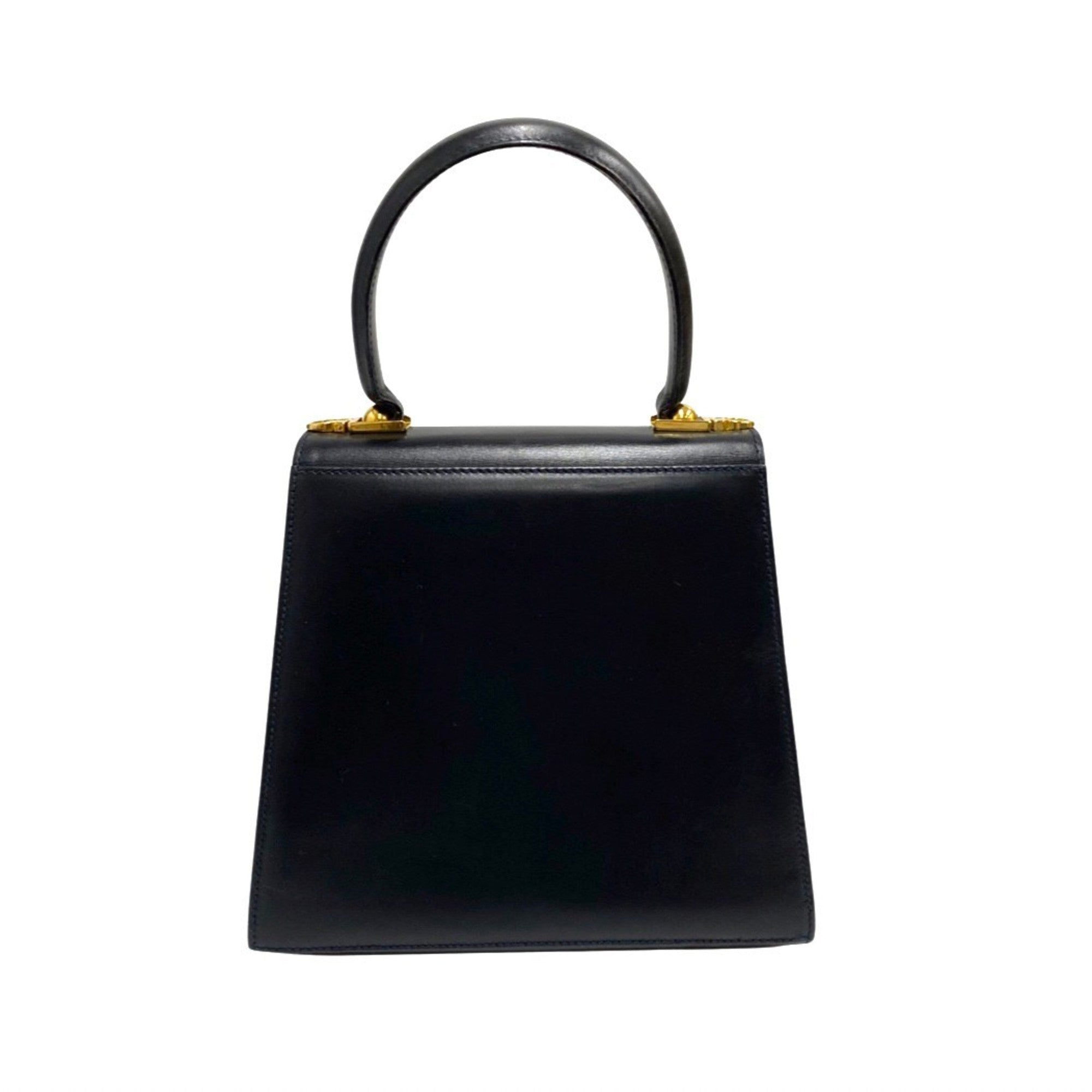 Salvatore Ferragamo Gancini Gold Navy Leather Handbag Shoulder Bag (Pre-Owned)