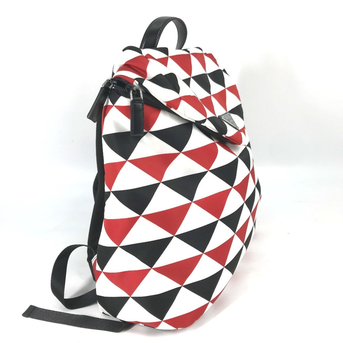 Prada Black Red Color White Nylon Backpack (Pre-Owned)