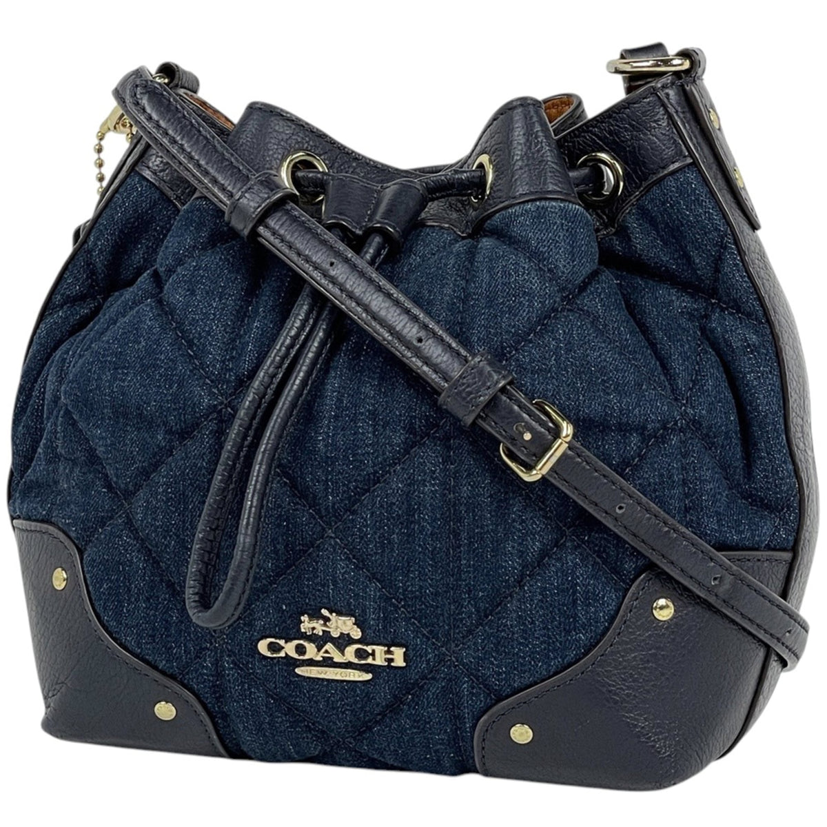 Coach Blue Brown Denim Leather Shoulder Bag (Pre-Owned)