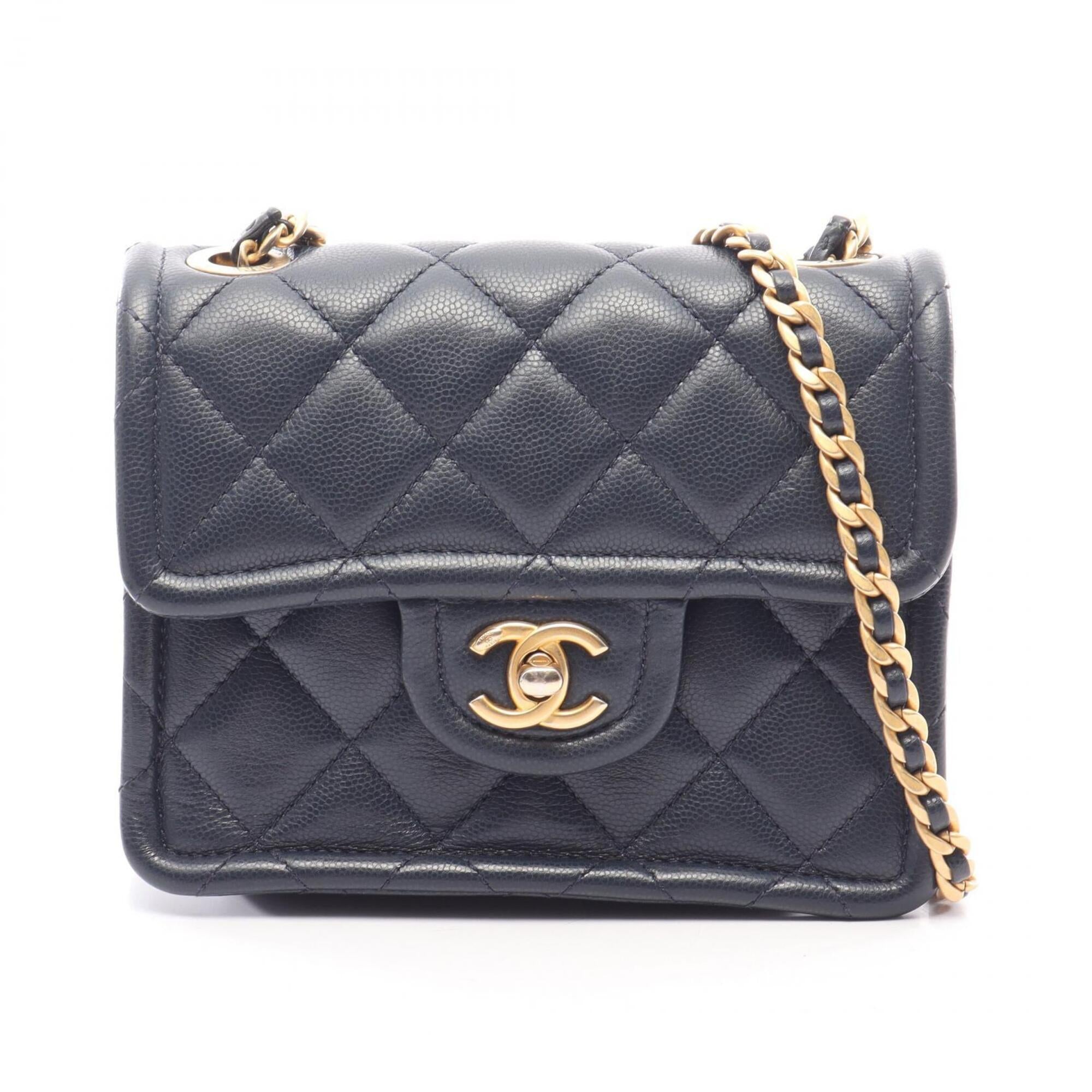 Chanel Navy Grained Calfskin Handbag Shoulder Bag (Pre-Owned)