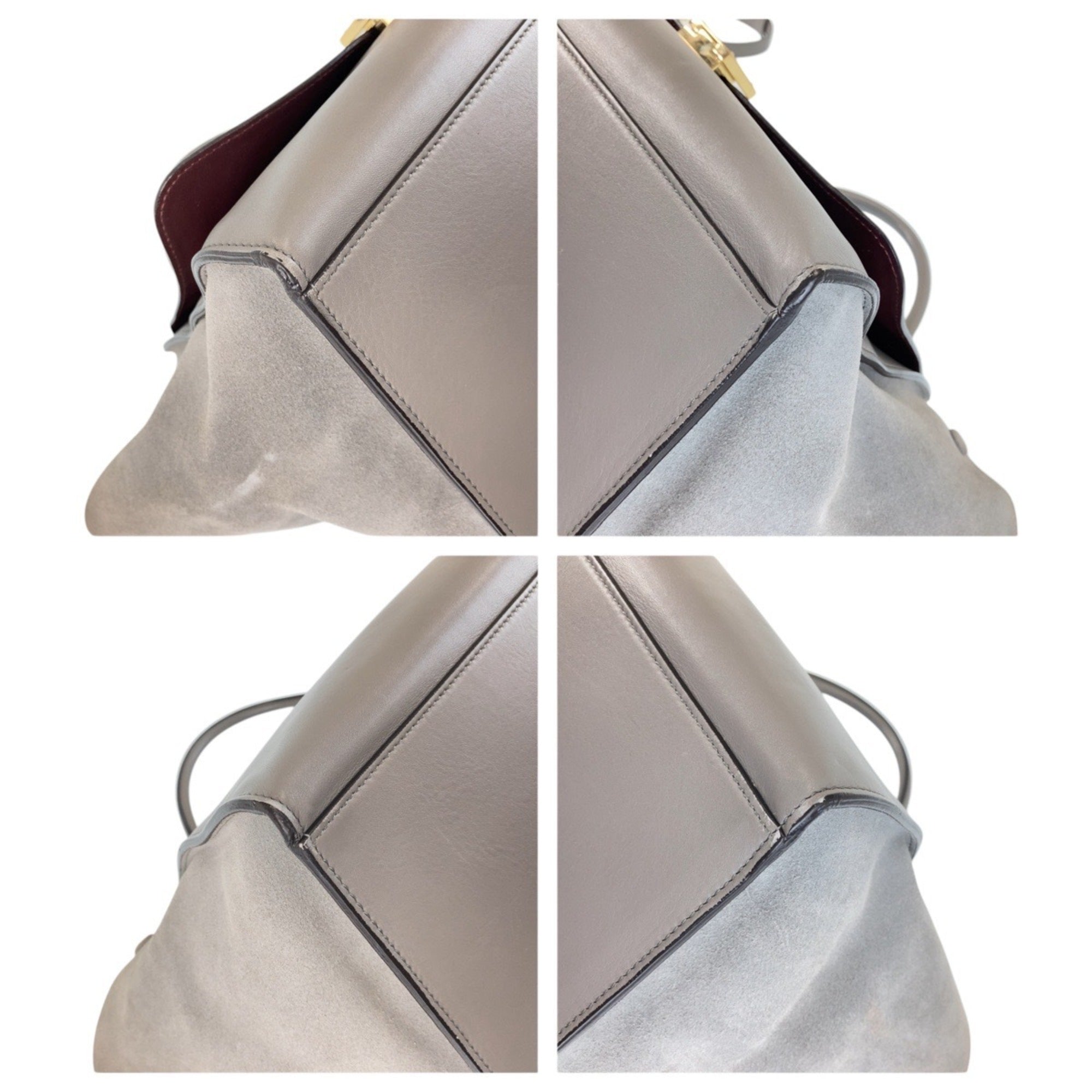 Celine Gray Leather Suede Handbag Shoulder Bag (Pre-Owned)