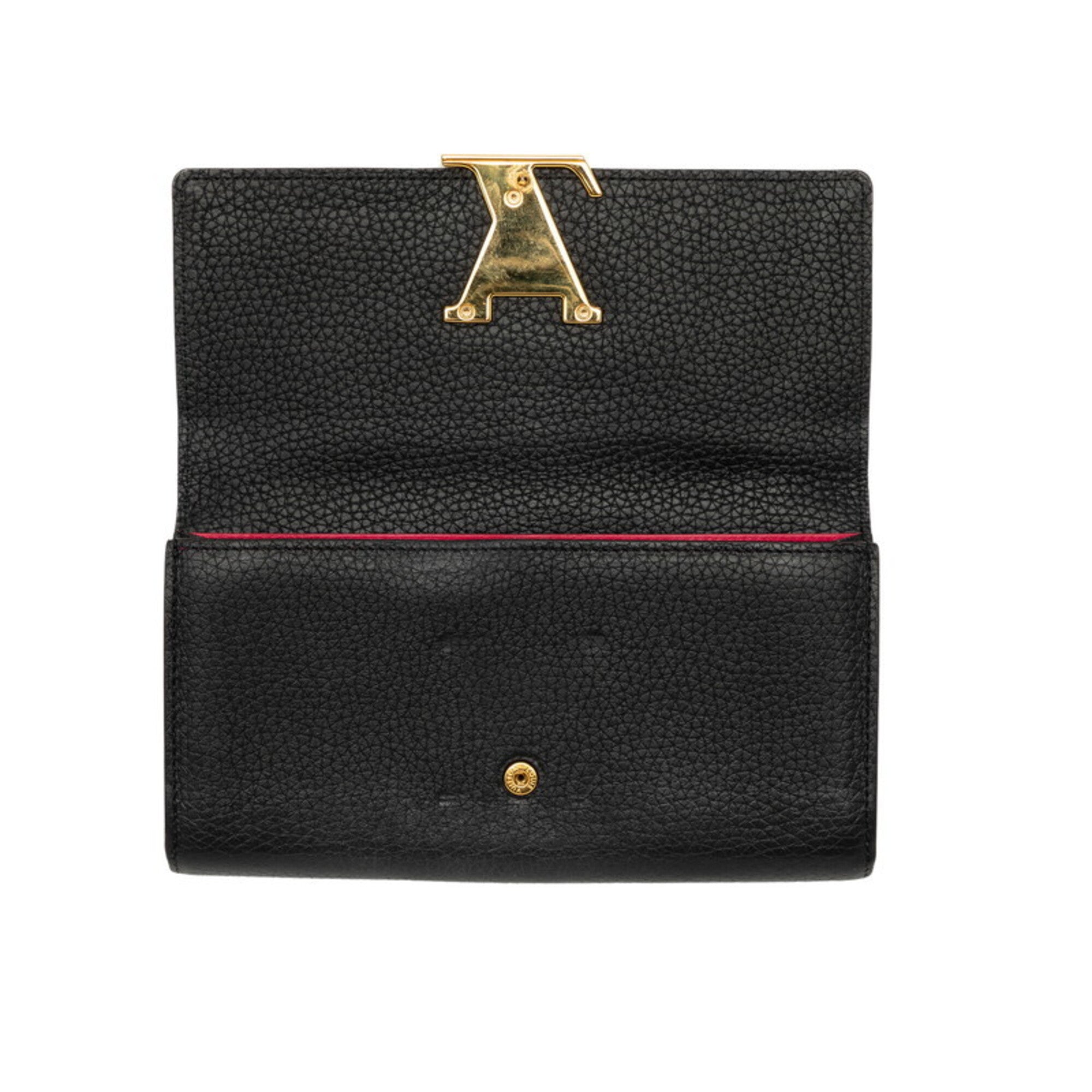 Louis Vuitton Black Noir Leather Long Wallet (Bi-Fold) (Pre-Owned)