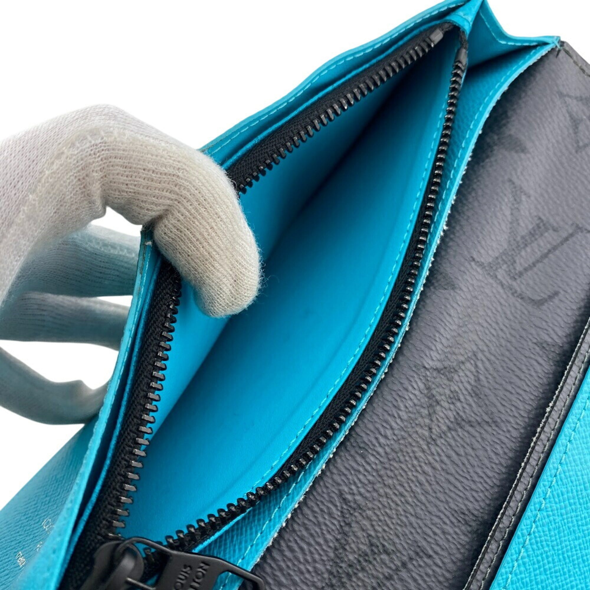 Louis Vuitton Monogram Eclipse Black Turquoise Leather Long Wallet (Bi-Fold) (Pre-Owned)