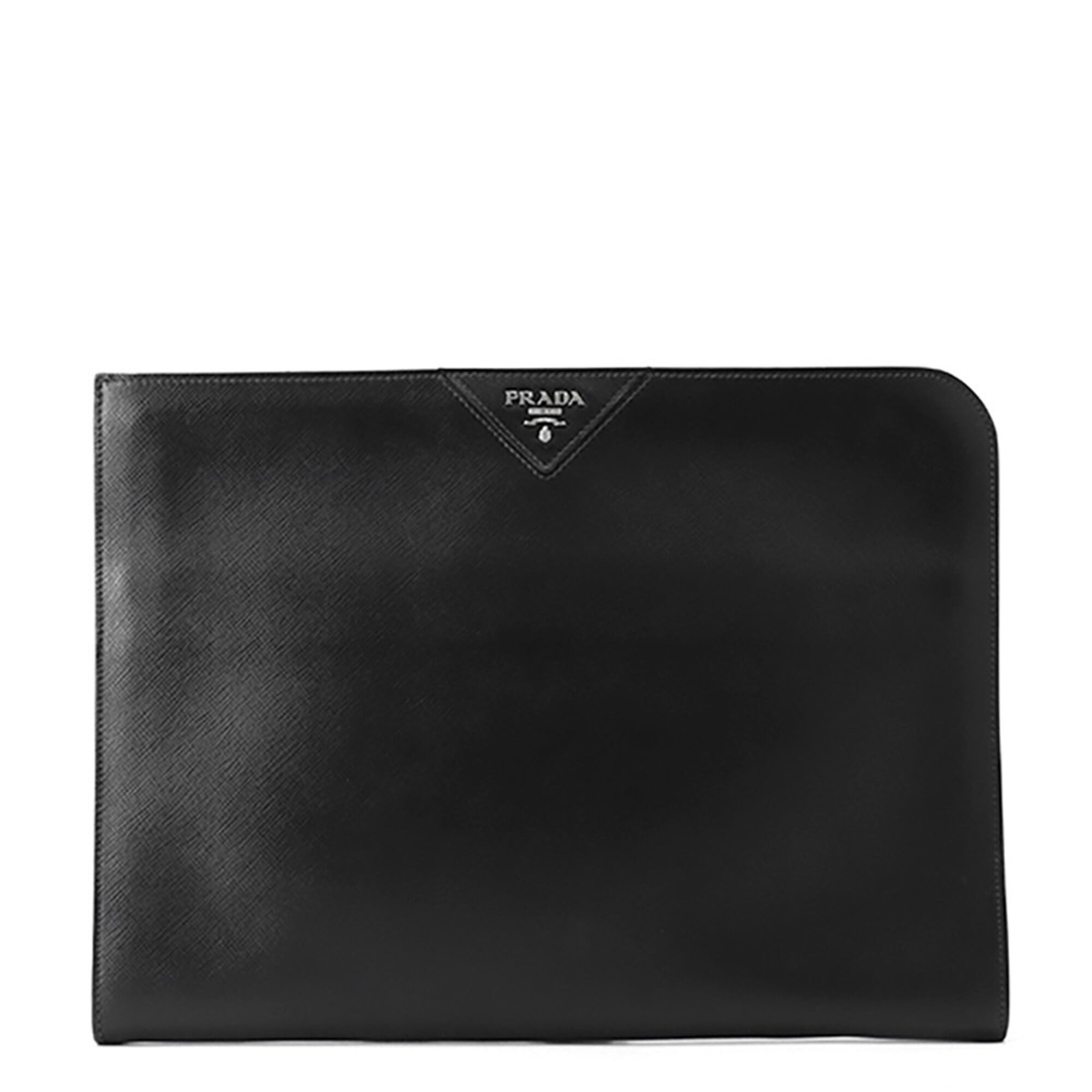 Prada Saffiano Black Leather Clutch Bag Document Case (Pre-Owned)