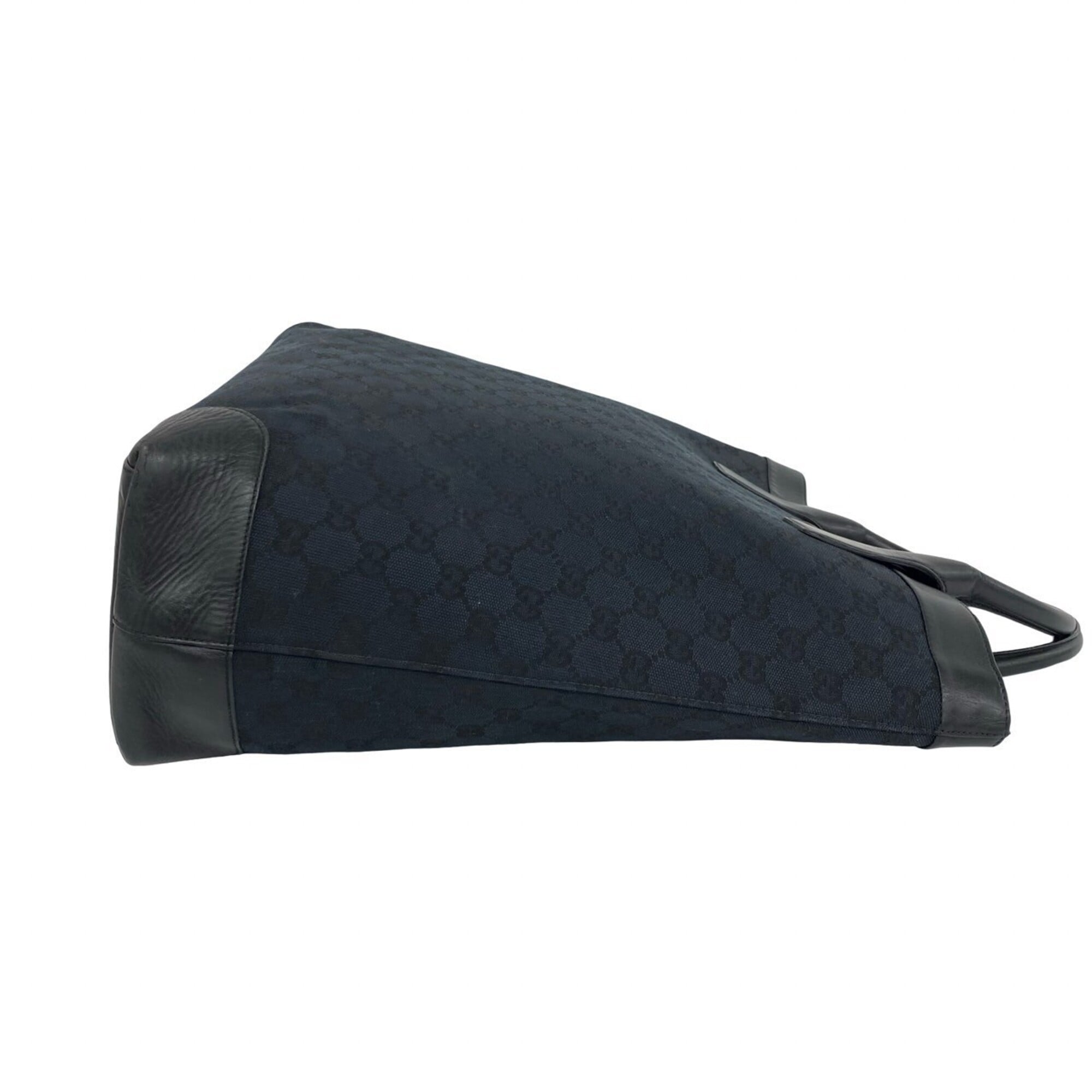 Gucci Black Leather Canvas Handbag Tote Bag (Pre-Owned)