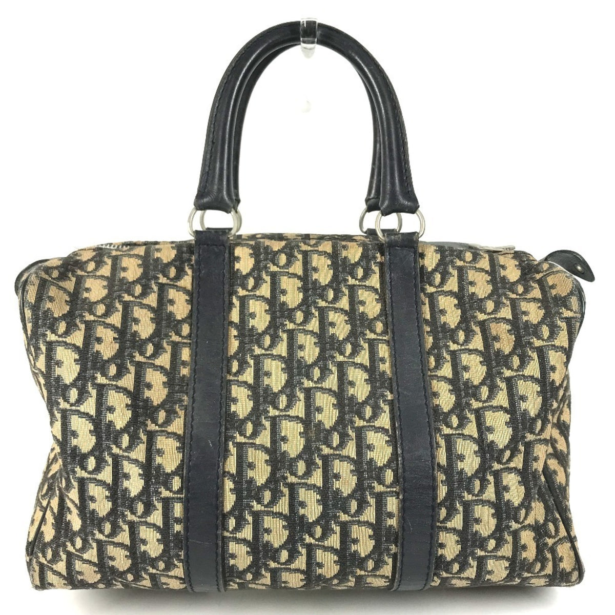 Christian Dior Navy Leather Canvas Boston Bag Handbag (Pre-Owned)