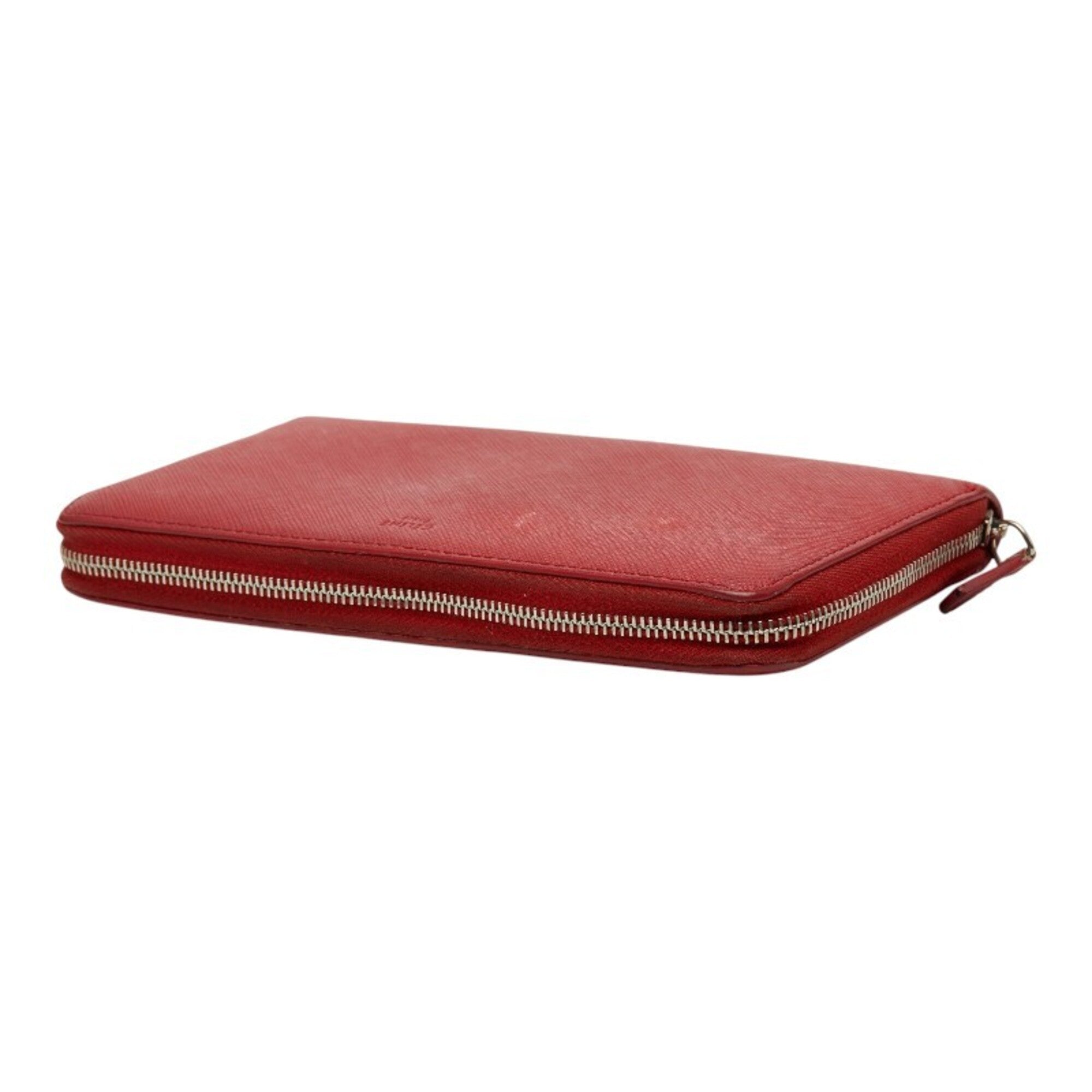 Celine Red Color Leather Long Wallet (Bi-Fold) (Pre-Owned)