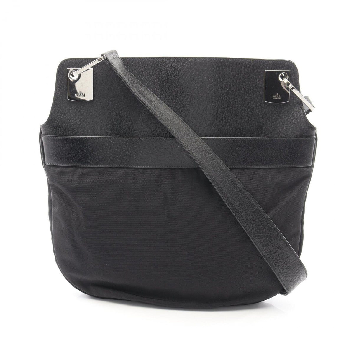 Gucci Black Nylon Leather Handbag Shoulder Bag (Pre-Owned)