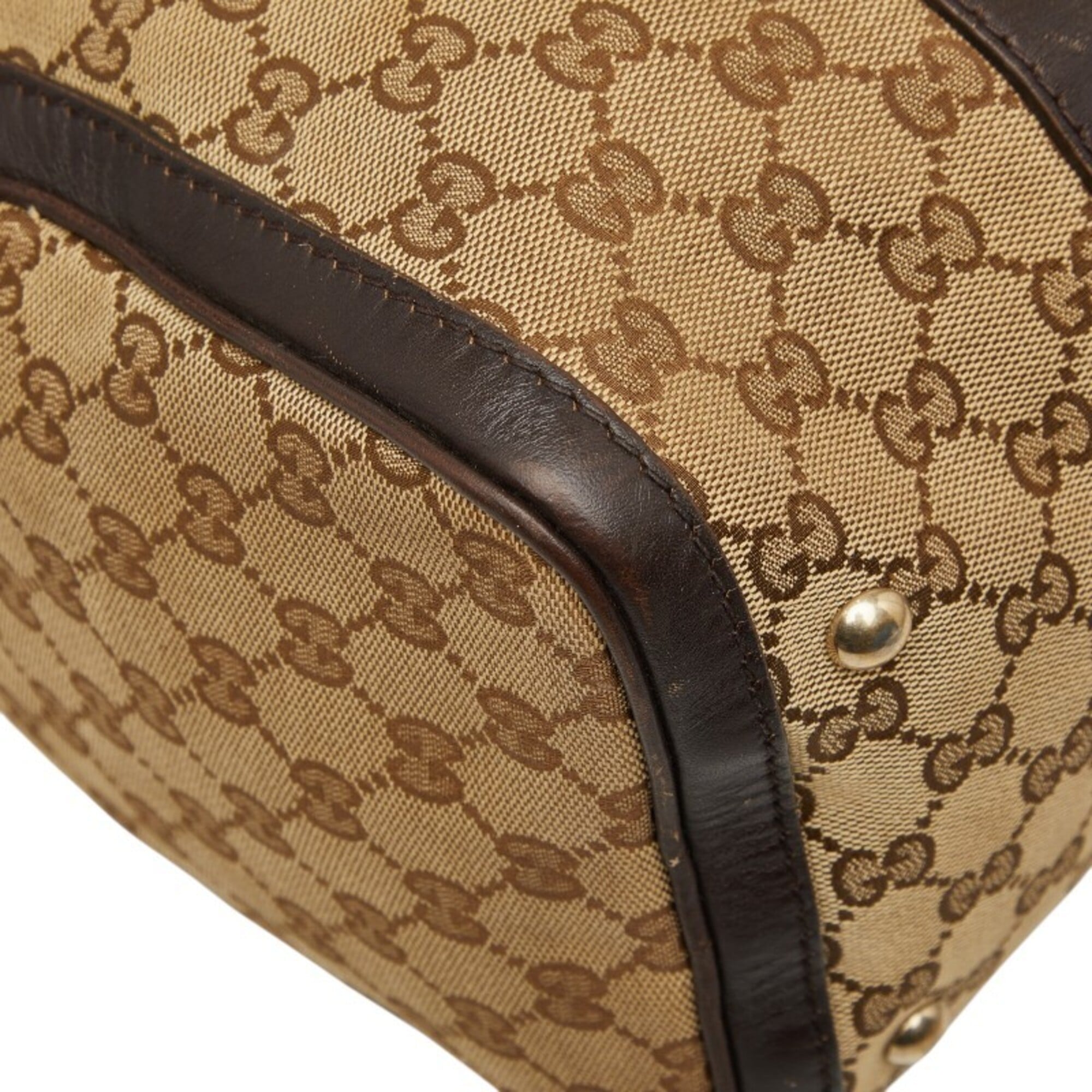 Gucci Beige Multi-Color Canvas Leather Boston Bag Shoulder Bag (Pre-Owned)