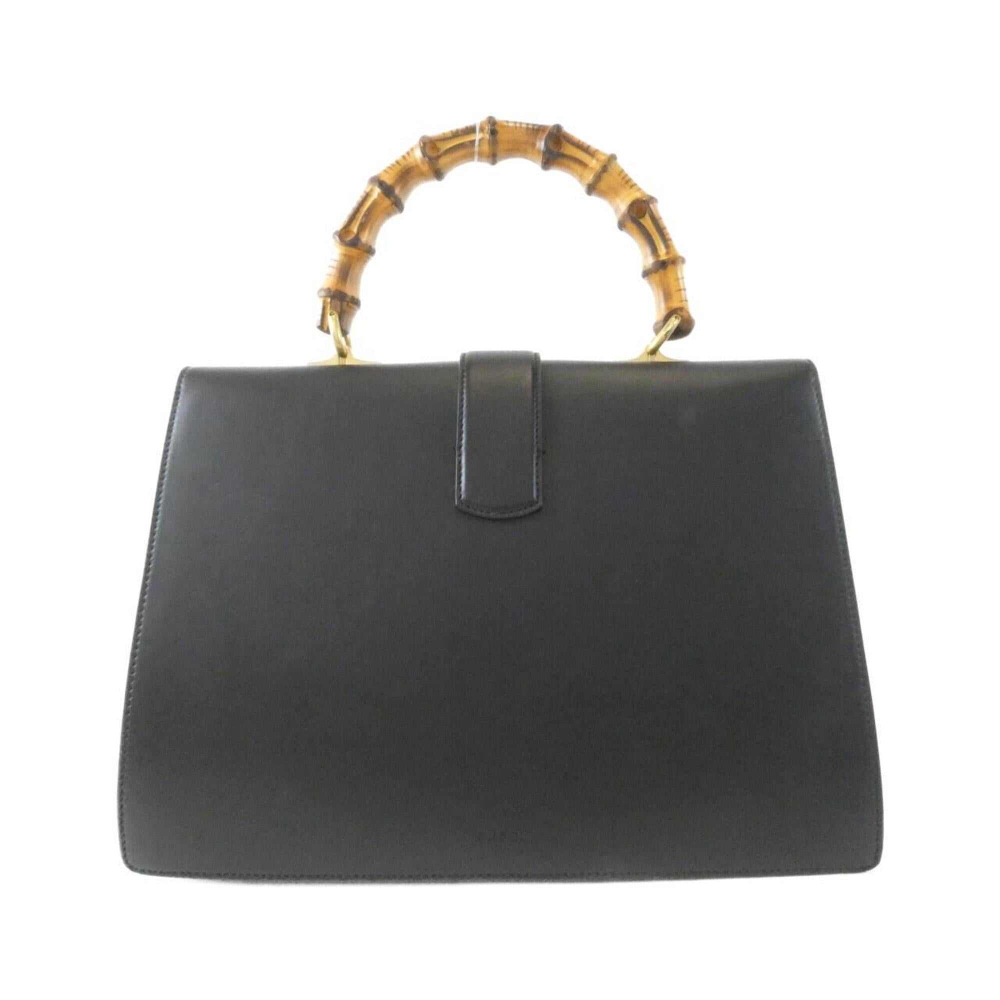 Gucci Black Green Red Color Leather Handbag (Pre-Owned)