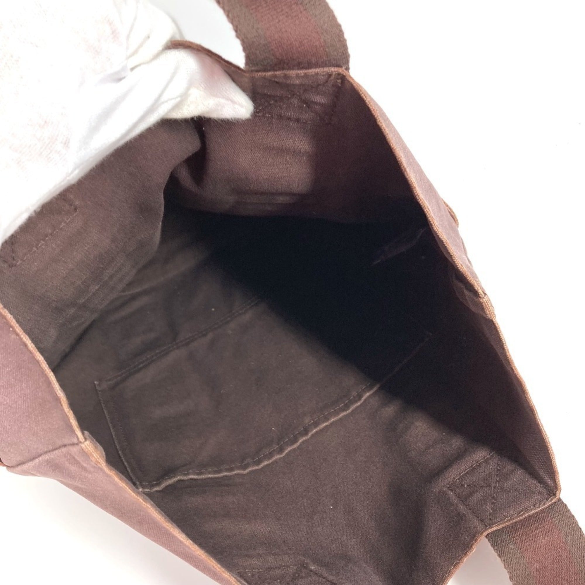 Hermes Brown Leather Canvas Handbag Tote Bag (Pre-Owned)