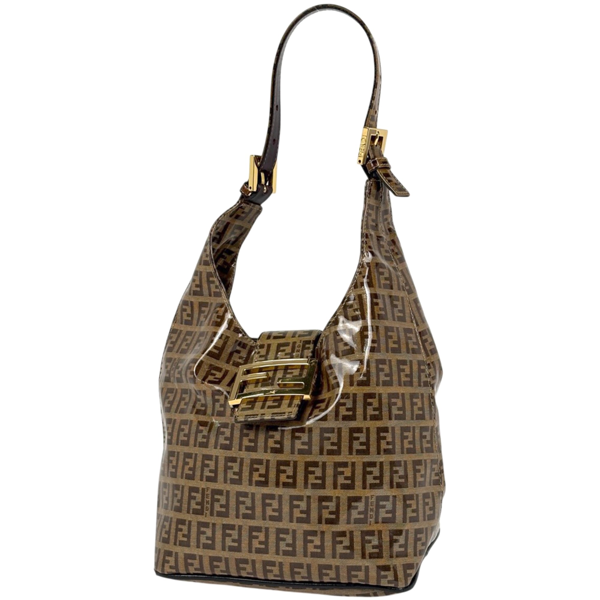 Fendi Zucchino Brown Coated Canvas Leather Handbag Shoulder Bag (Pre-Owned)