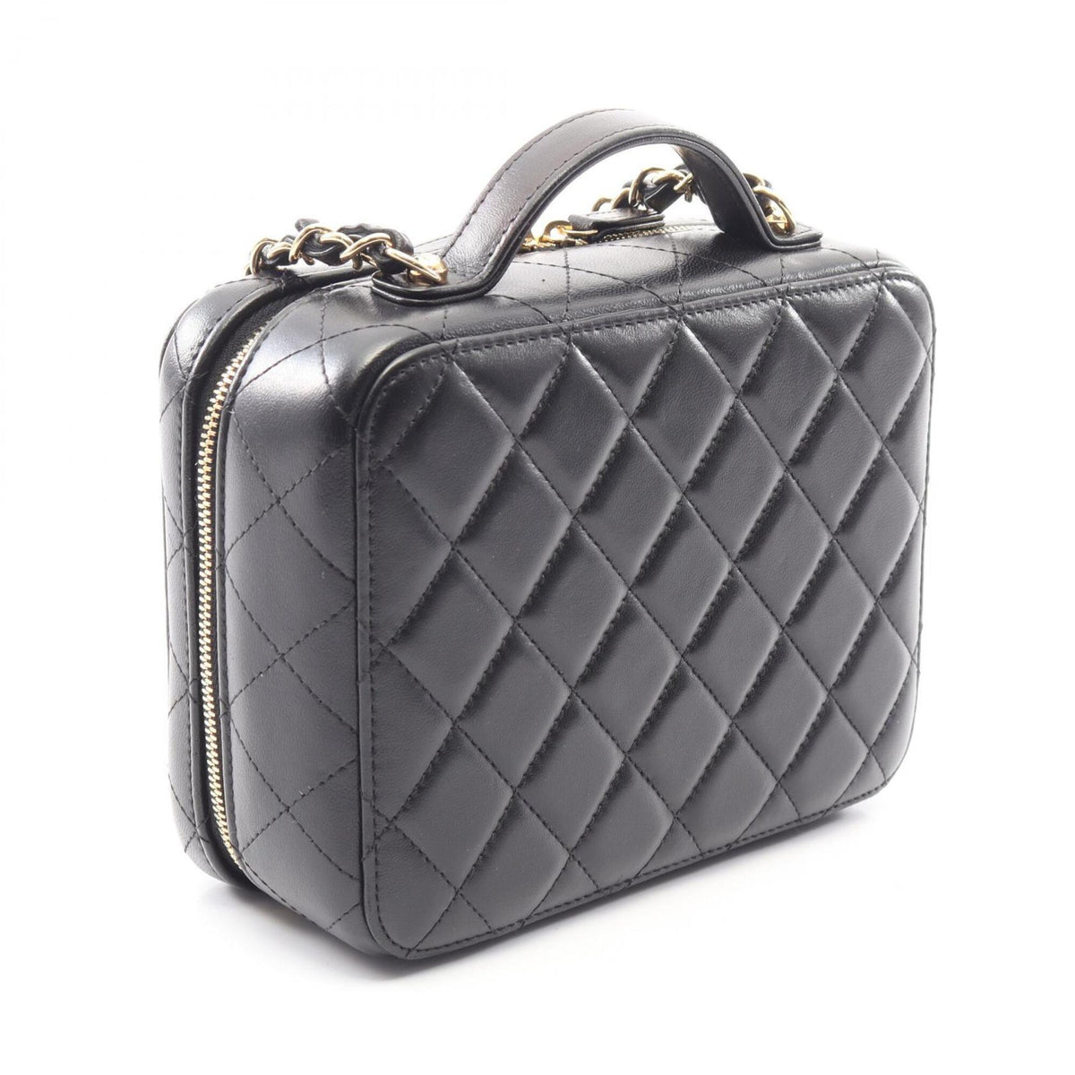 Chanel Black Gold Leather Handbag Shoulder Bag Vanity Bag (Pre-Owned)